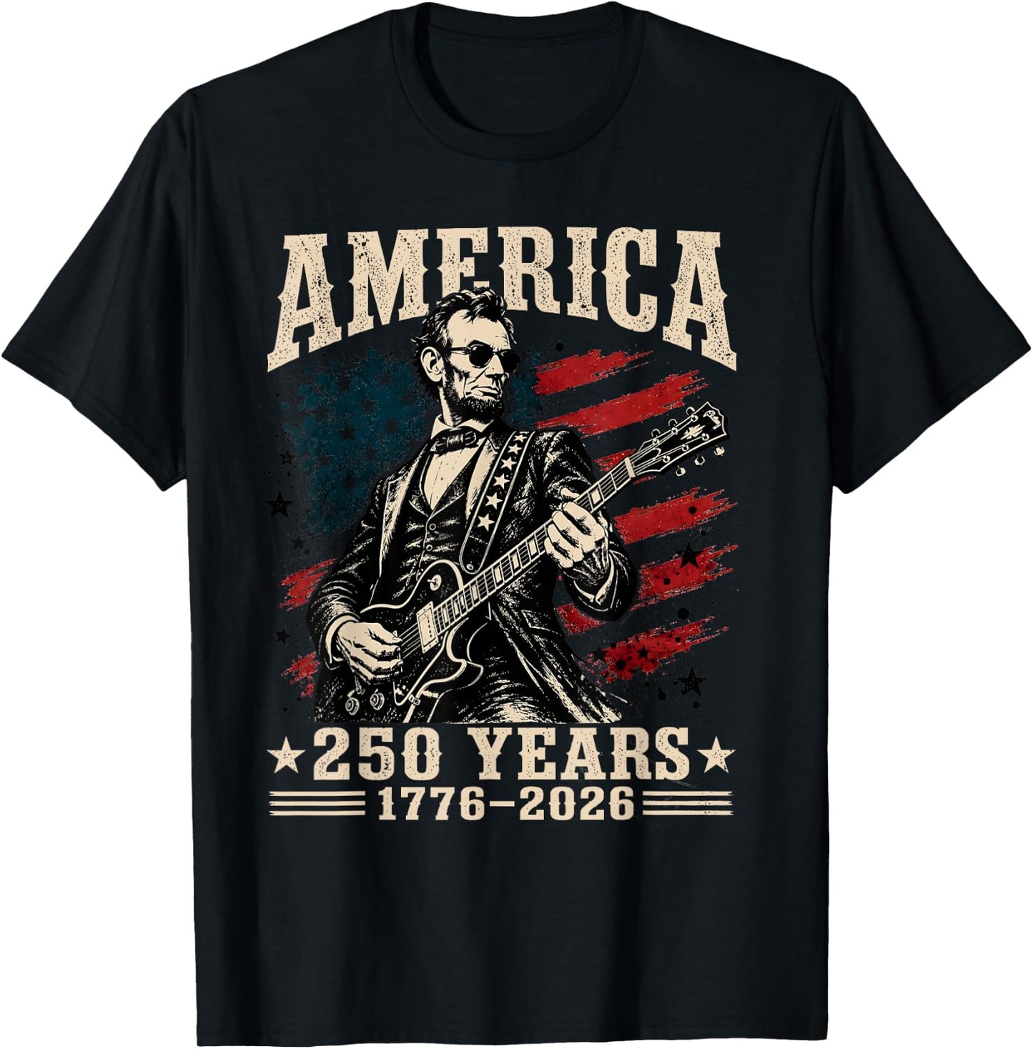 Vintage Abraham Lincoln Abe Lincoln Playing Guitar 250 Years T-Shirt - T-Shirt | Black
