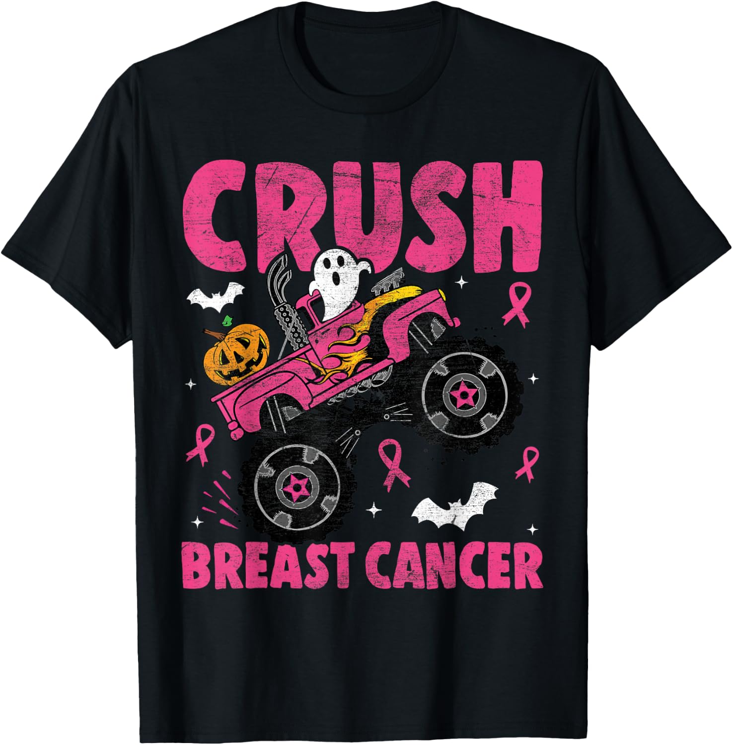 Crush Breast Cancer Awareness Monster Truck Halloween kids T-Shirt - T-Shirt | Black