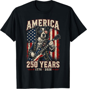 250 Years America Border Collie Patriotic USA 4th of July T-Shirt - T-Shirt | Black