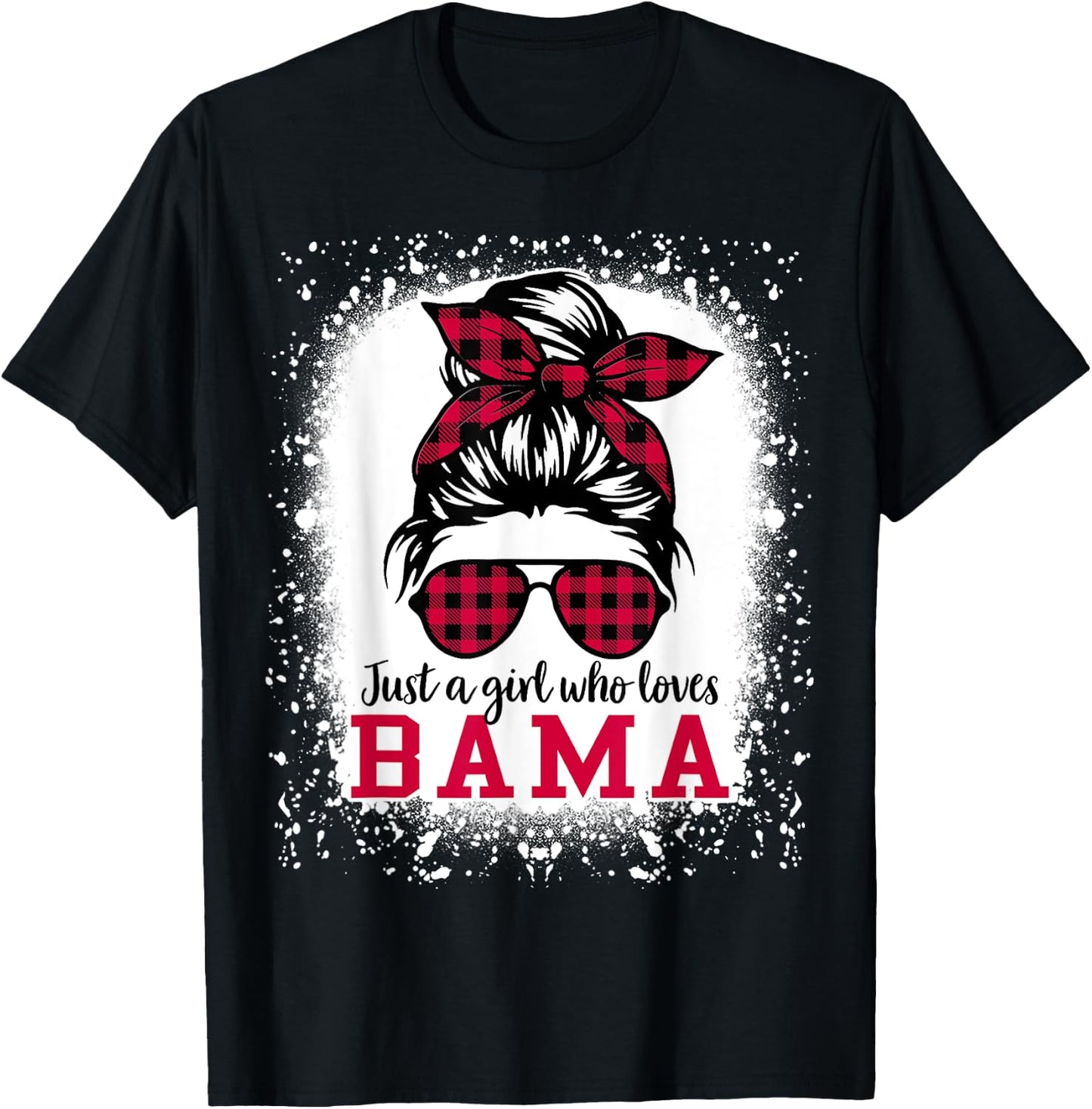 BAMA ALABAMA Women Girls Messy Bun Hair, Alabama State Pride T-Shirt - T-Shirt | Black