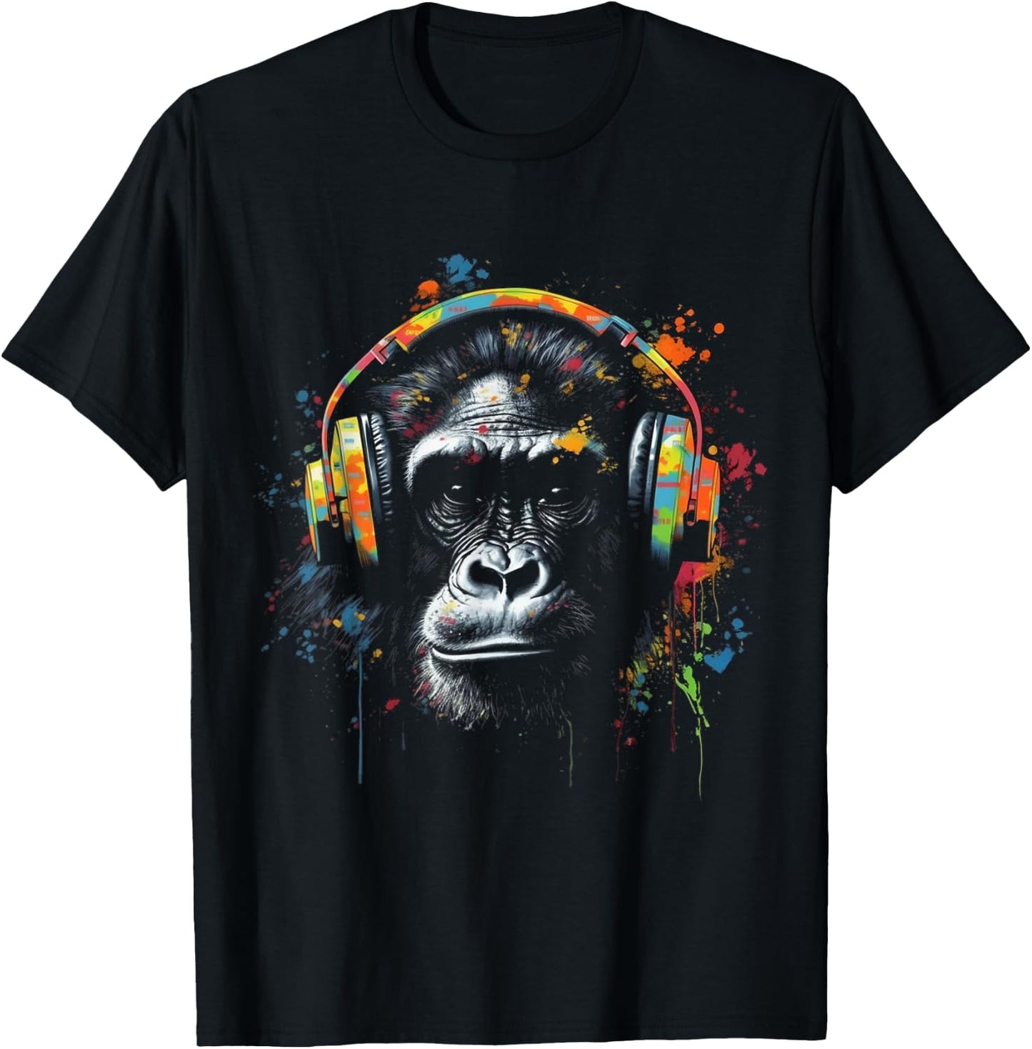 Affe Musik Bunte Musiker Tier Thema Tier Dschungel Kunst Affe T-Shirt - T-Shirt | Black