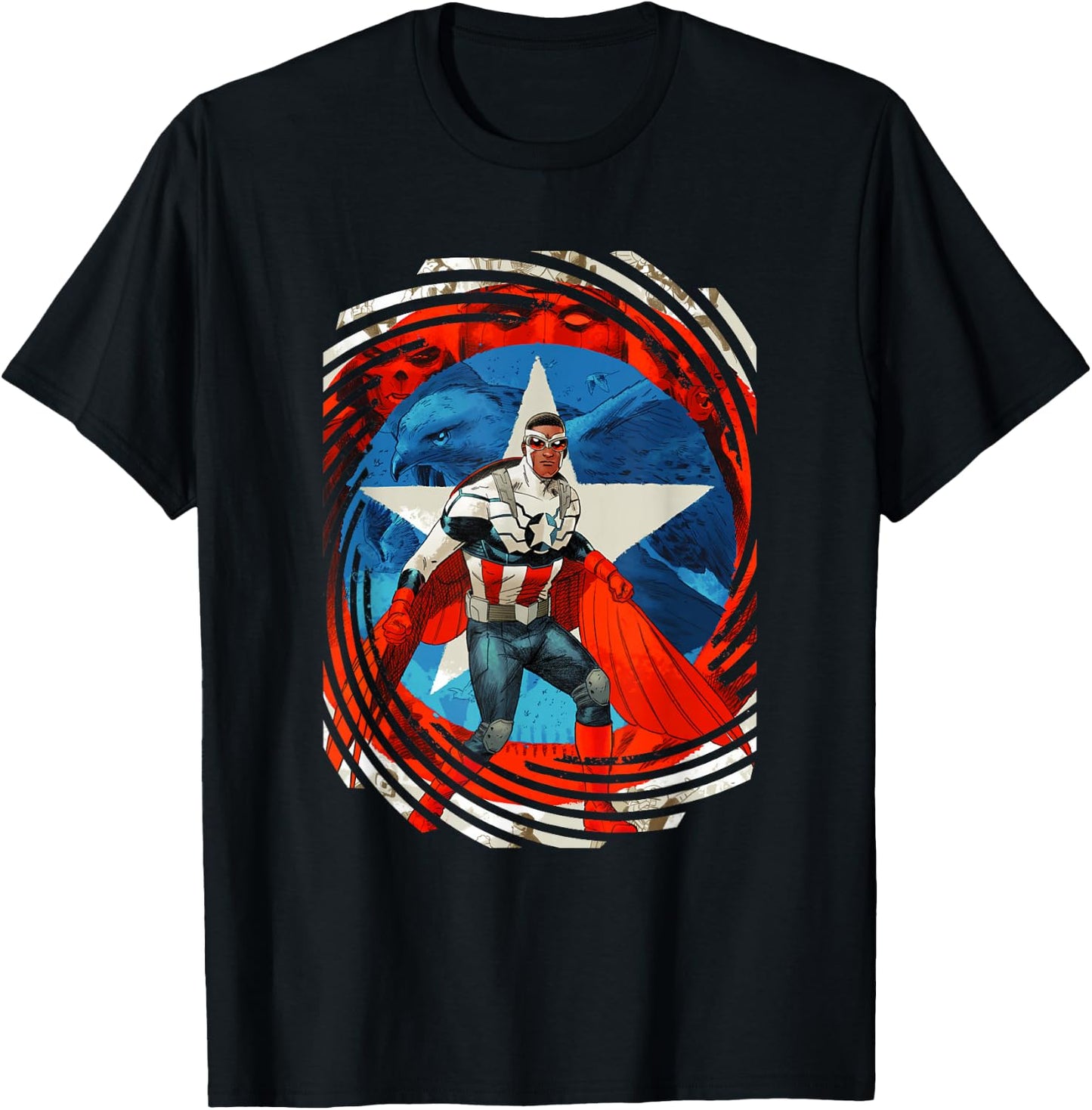 Marvel Comics Retro Classic Sam Wilson Captain America Swirl T-Shirt - T-Shirt | Black