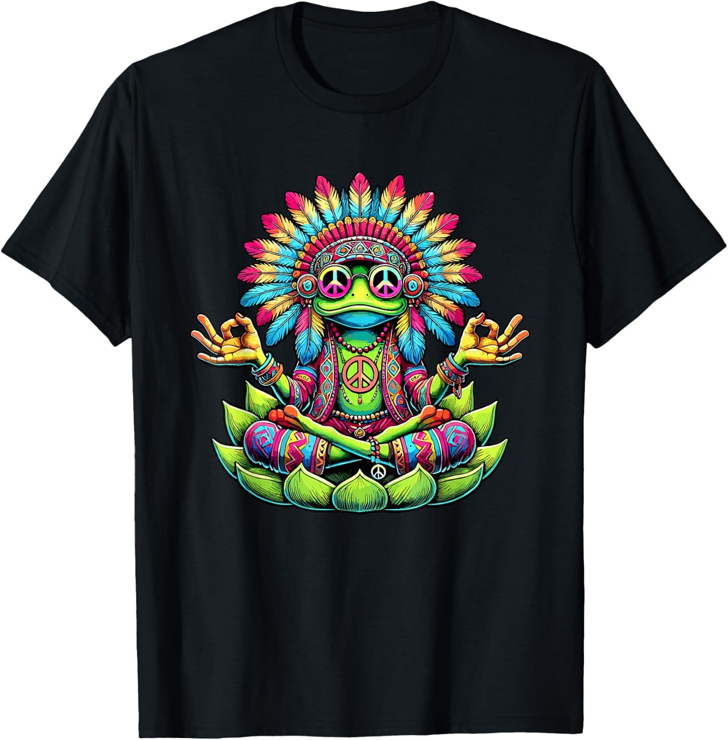 Hippie Frog 60s 70s Costume Sunglasses Peace Sign , Black, S T-Shirt - T-Shirt | Black