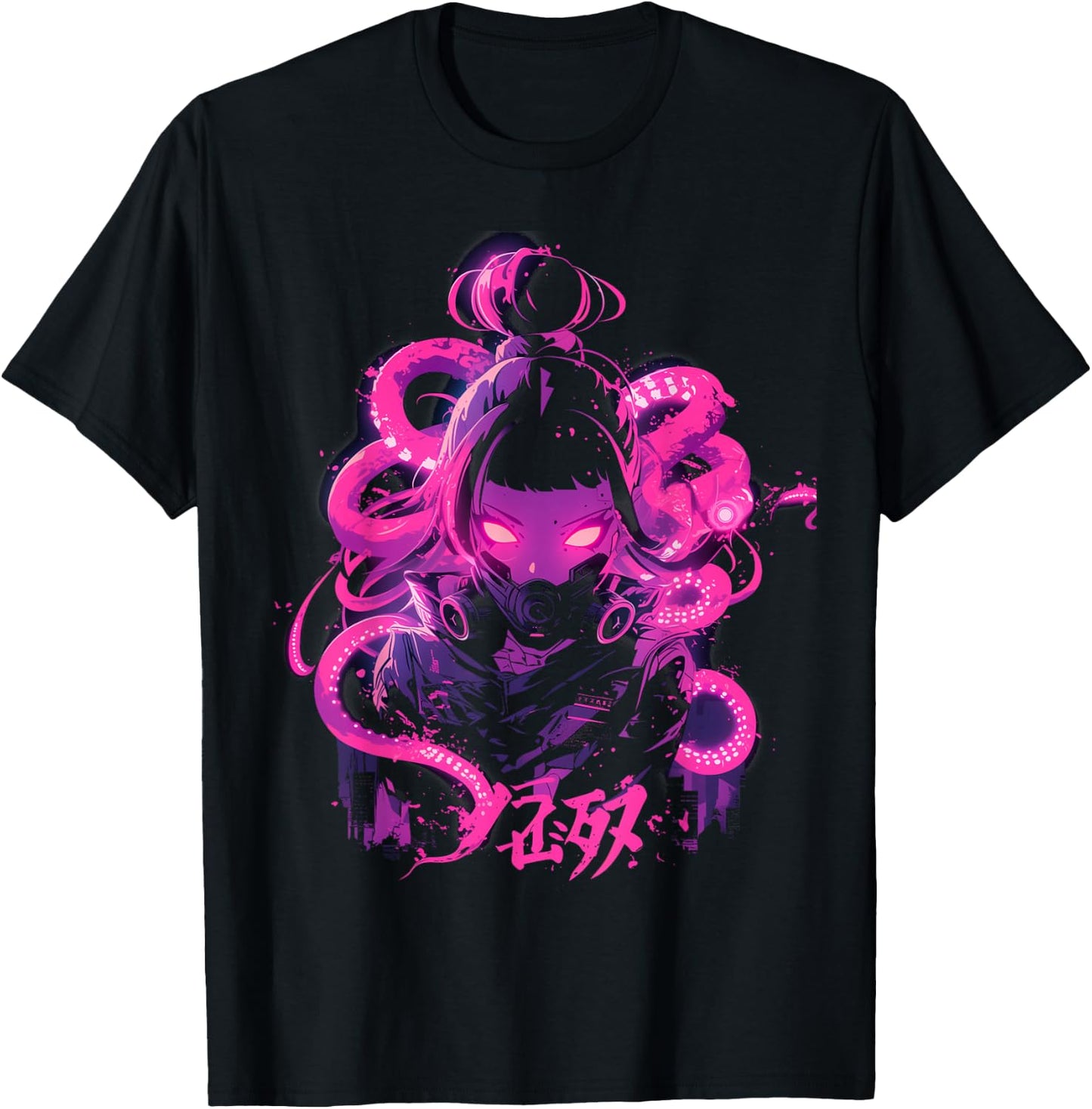 Japanese Anime Manga Girl Octopus Cyberpunk Gothic Horror T-Shirt - T-Shirt | Black
