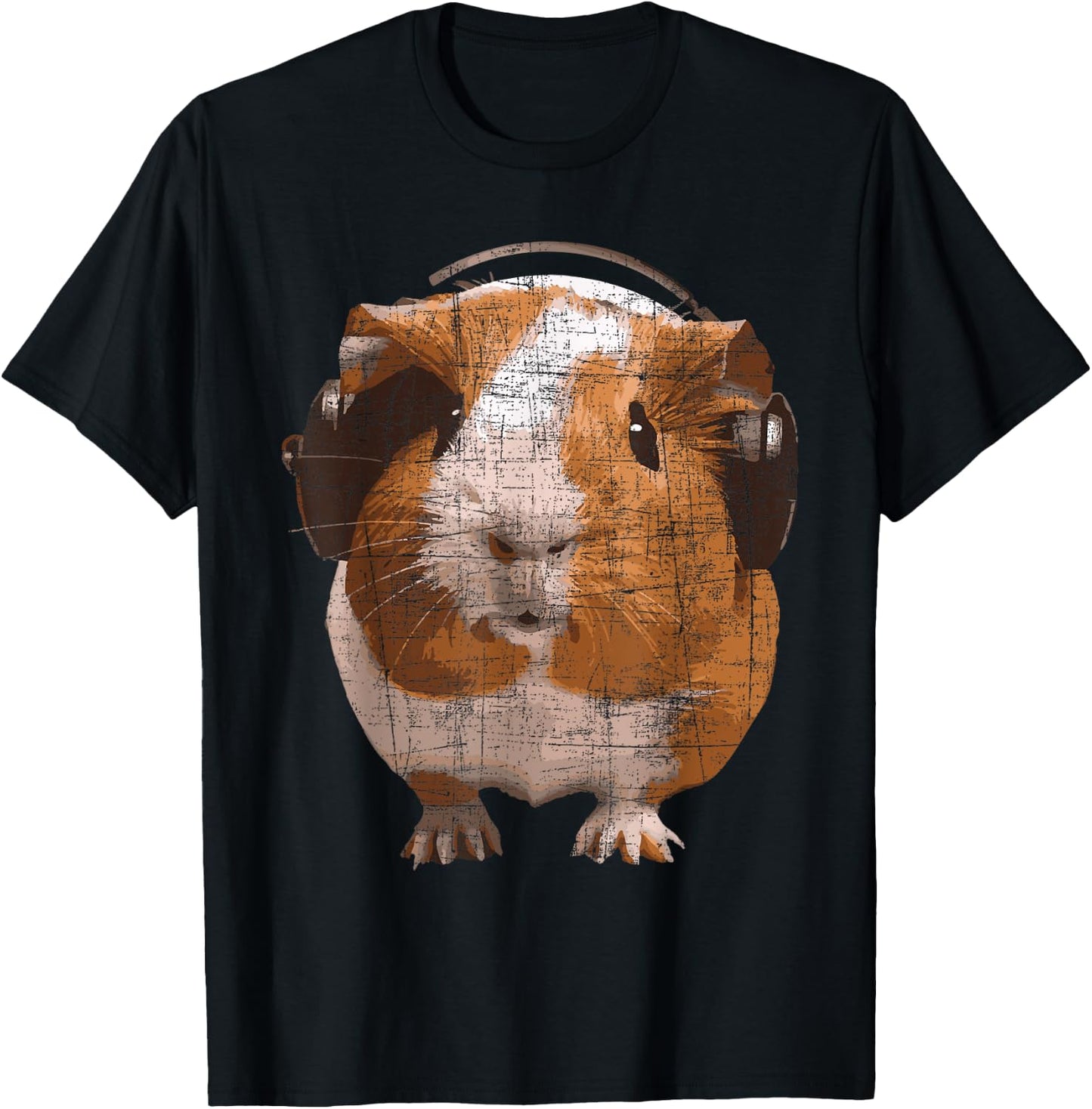 Guinea Pig With Big Headphone - Animal Rodent Lover T-Shirt - T-Shirt | Black
