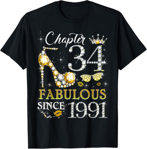 Women's Chapter 34 Fabulous Since 1991 34th Birthday Queen T-Shirt - T-Shirt | Black