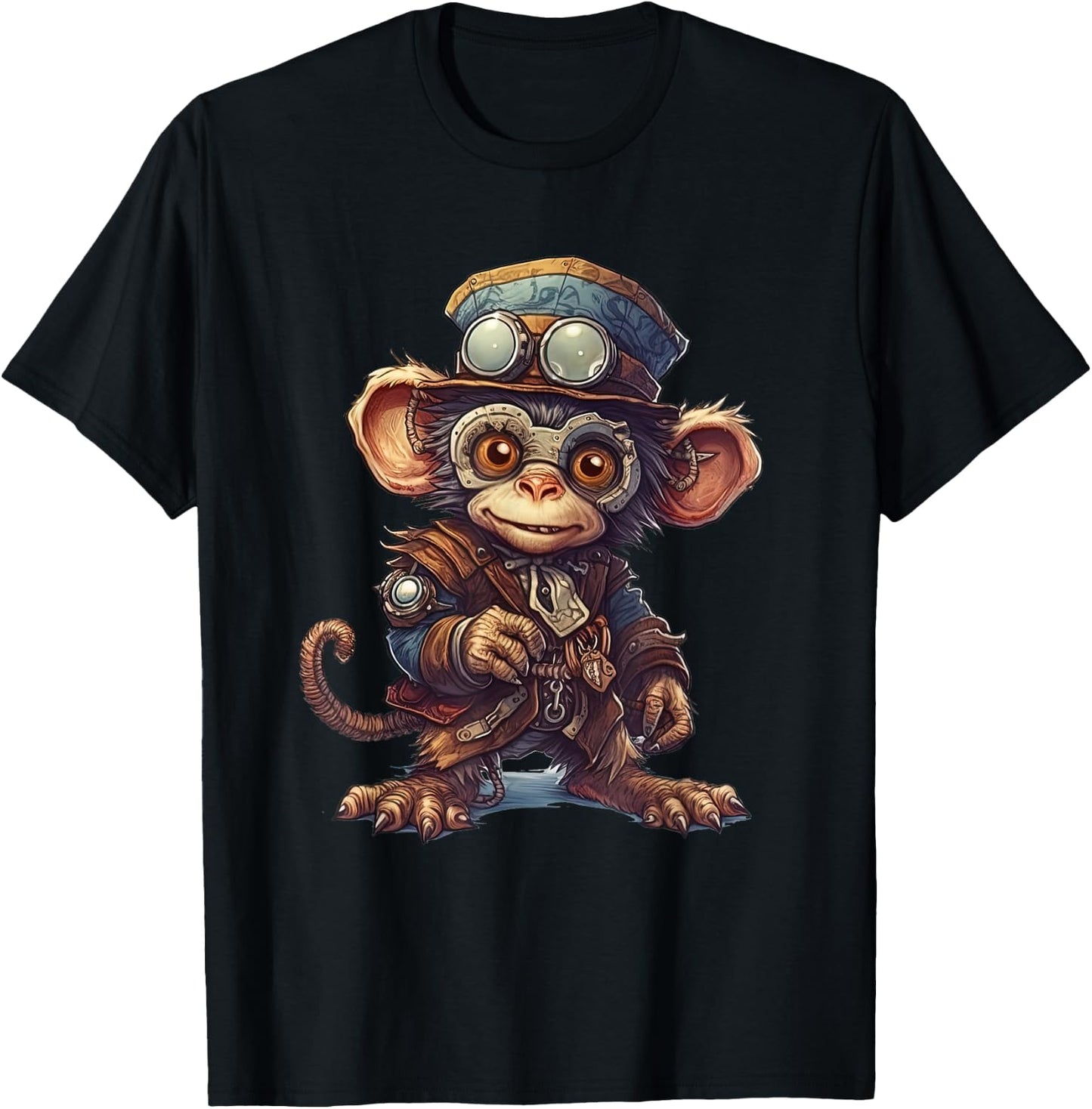 Monkey in steampunk mechanical gear, vibrant chimp T-Shirt - T-Shirt | Black