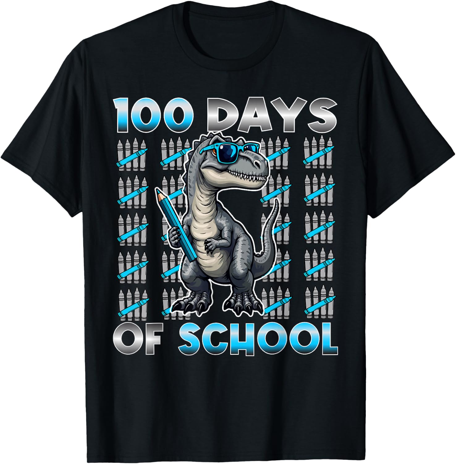 Dinosaur T Rex 100 Days of School Apparel 100 Days Smarter Kids -Kids Black Small Modern Straight Fit Cotton with Cartoon Dinosaur Pattern Short Sleeve T-Shirt - T-Shirt | Black