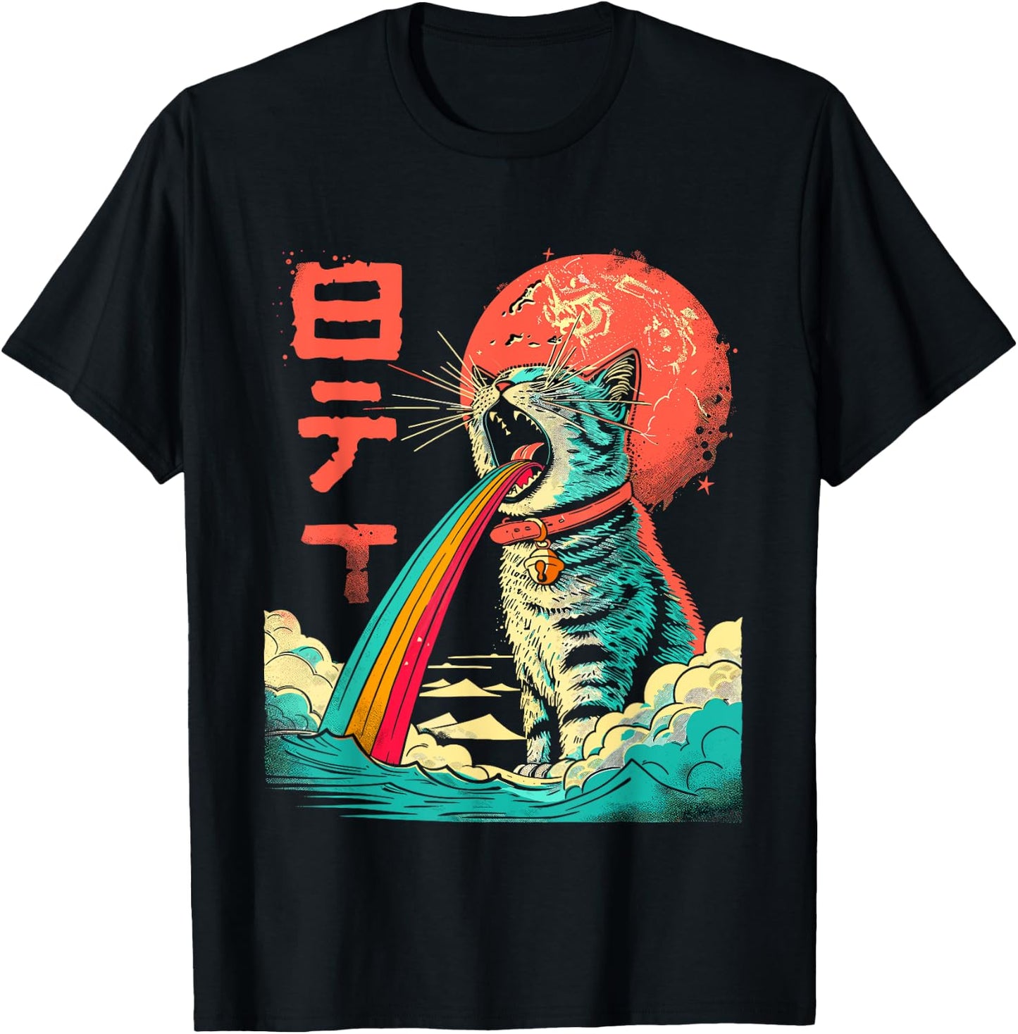 Japanese Art Cat Rainbow Kaiju T-Shirt - T-Shirt | Black