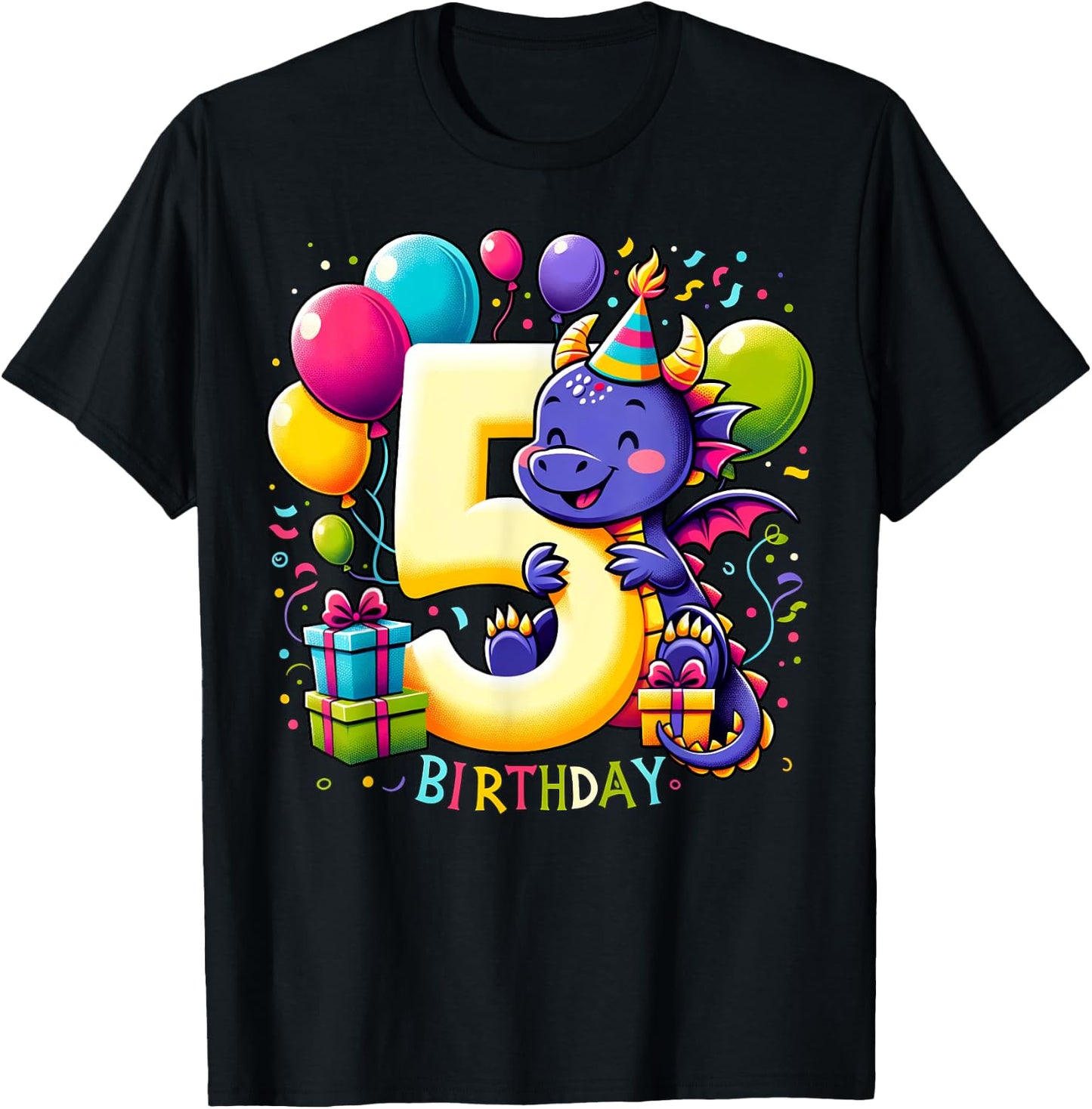 Boys, Girls, Kids turnung 5 birthday Dragon 5th Bday T-Shirt - T-Shirt | Black