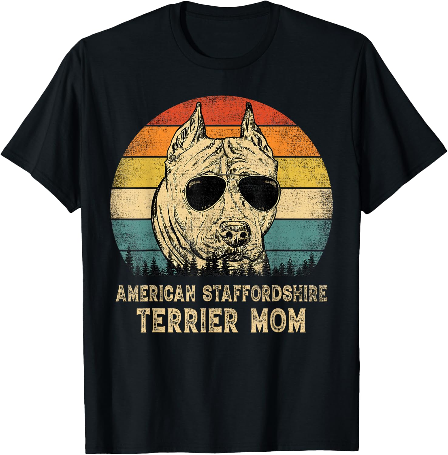 Vintage American Staffordshire Terrier Mom Dog Mother's Day T-Shirt - T-Shirt | Black
