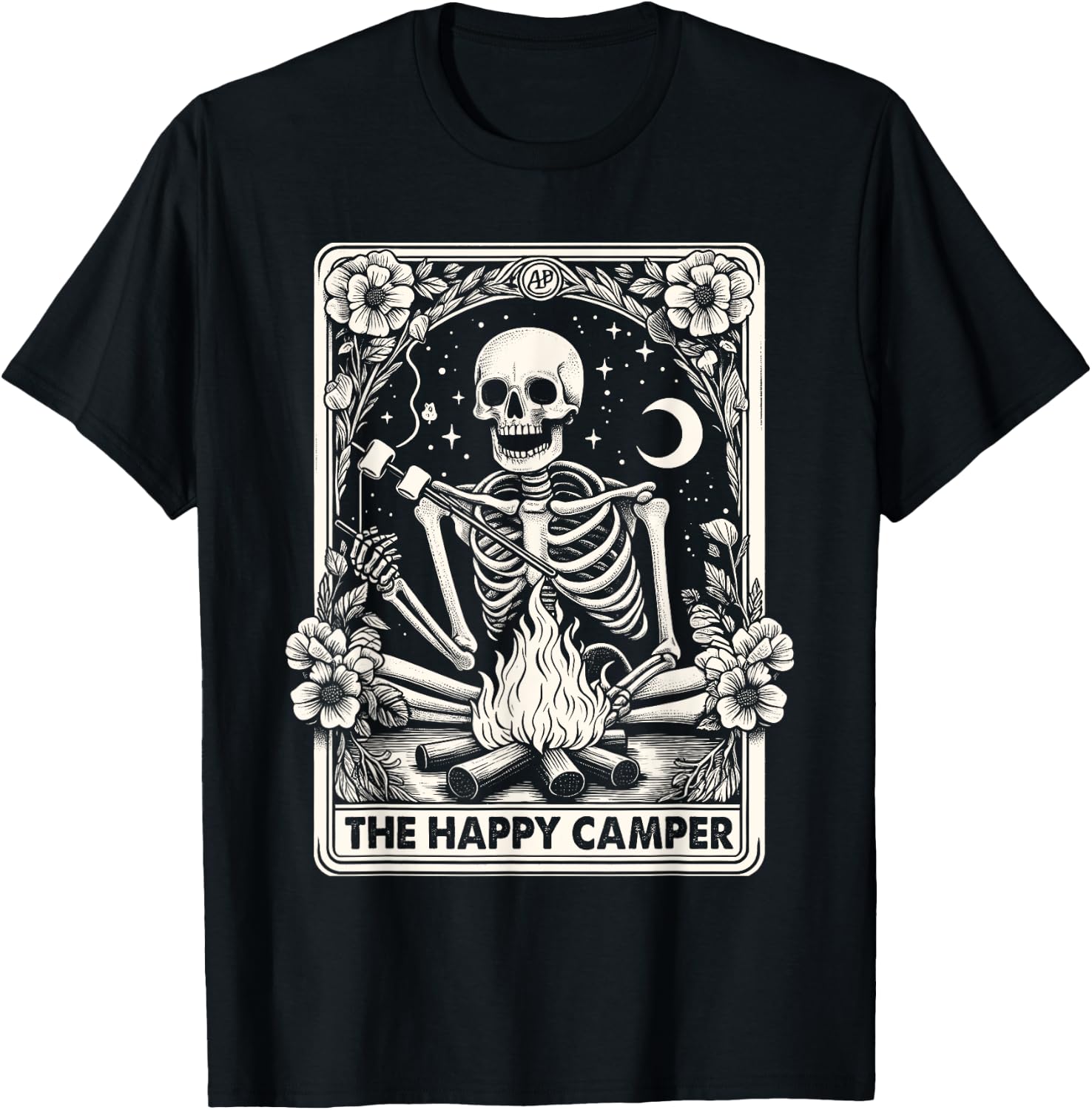 Happy Camper Card Skeleton Camper Camping Halloween T-Shirt - T-Shirt | Black