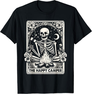 Happy Camper Card Skeleton Camper Camping Halloween T-Shirt - T-Shirt | Black
