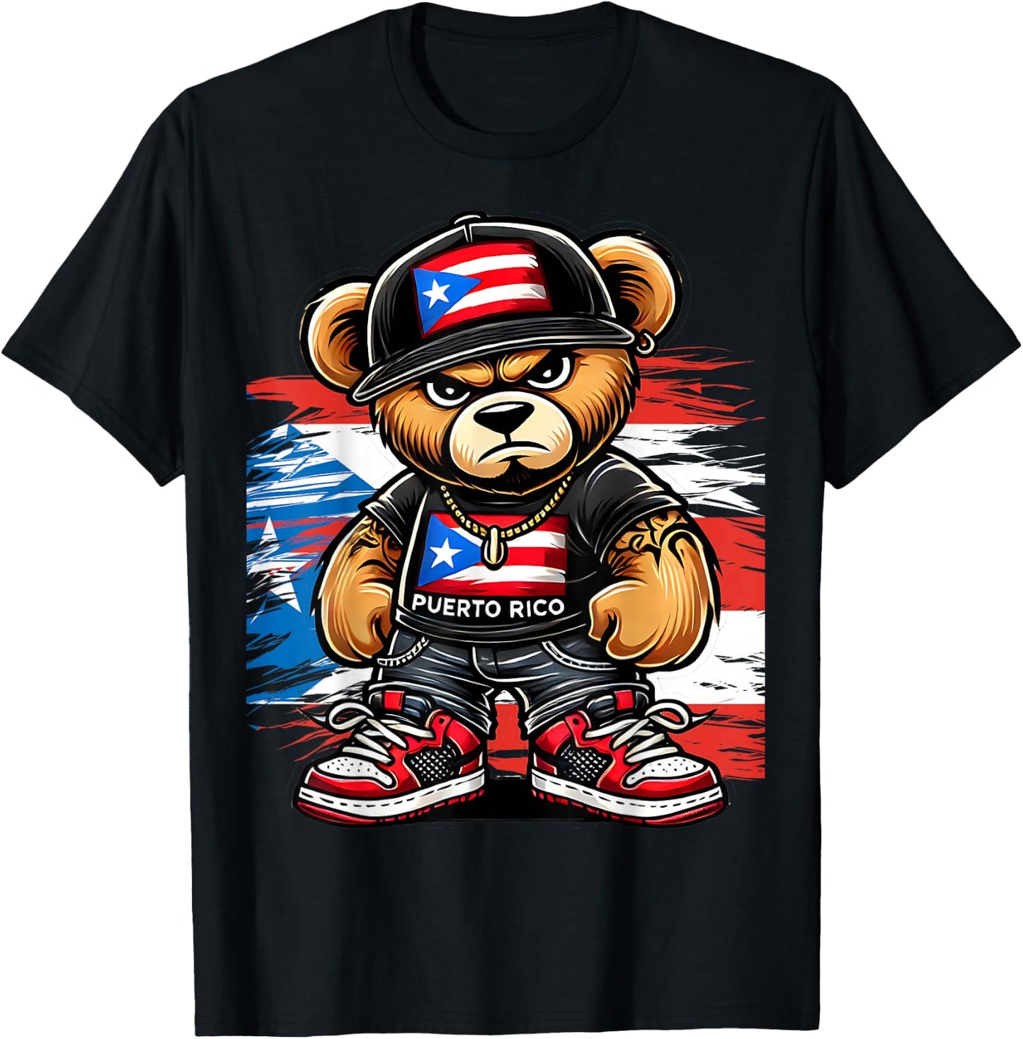 Cute Teddy Bear Puerto Rico Flag Boricua Puerto Rican T-Shirt - T-Shirt | Black