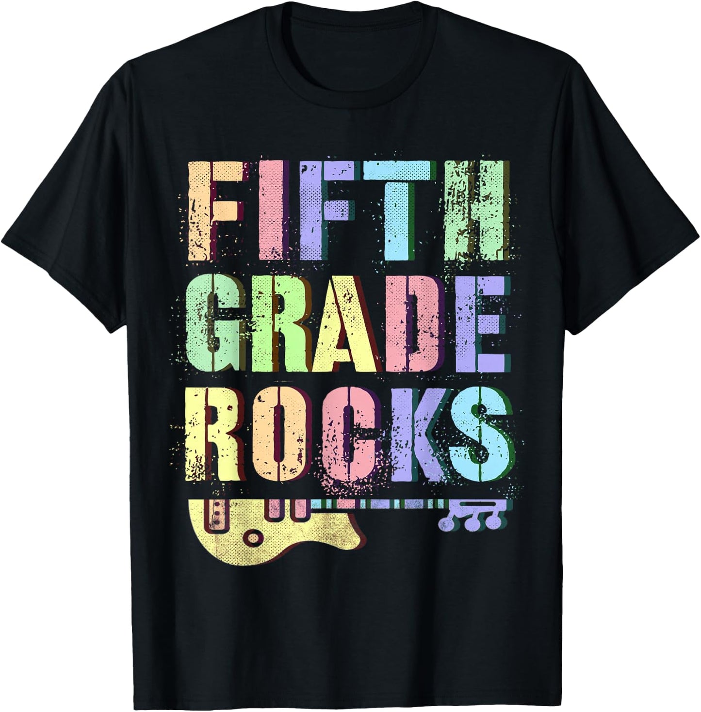 Retro 5th GRADE ROCKS Teacher Rockstar Squad Fifth Grader T-Shirt - T-Shirt | Black