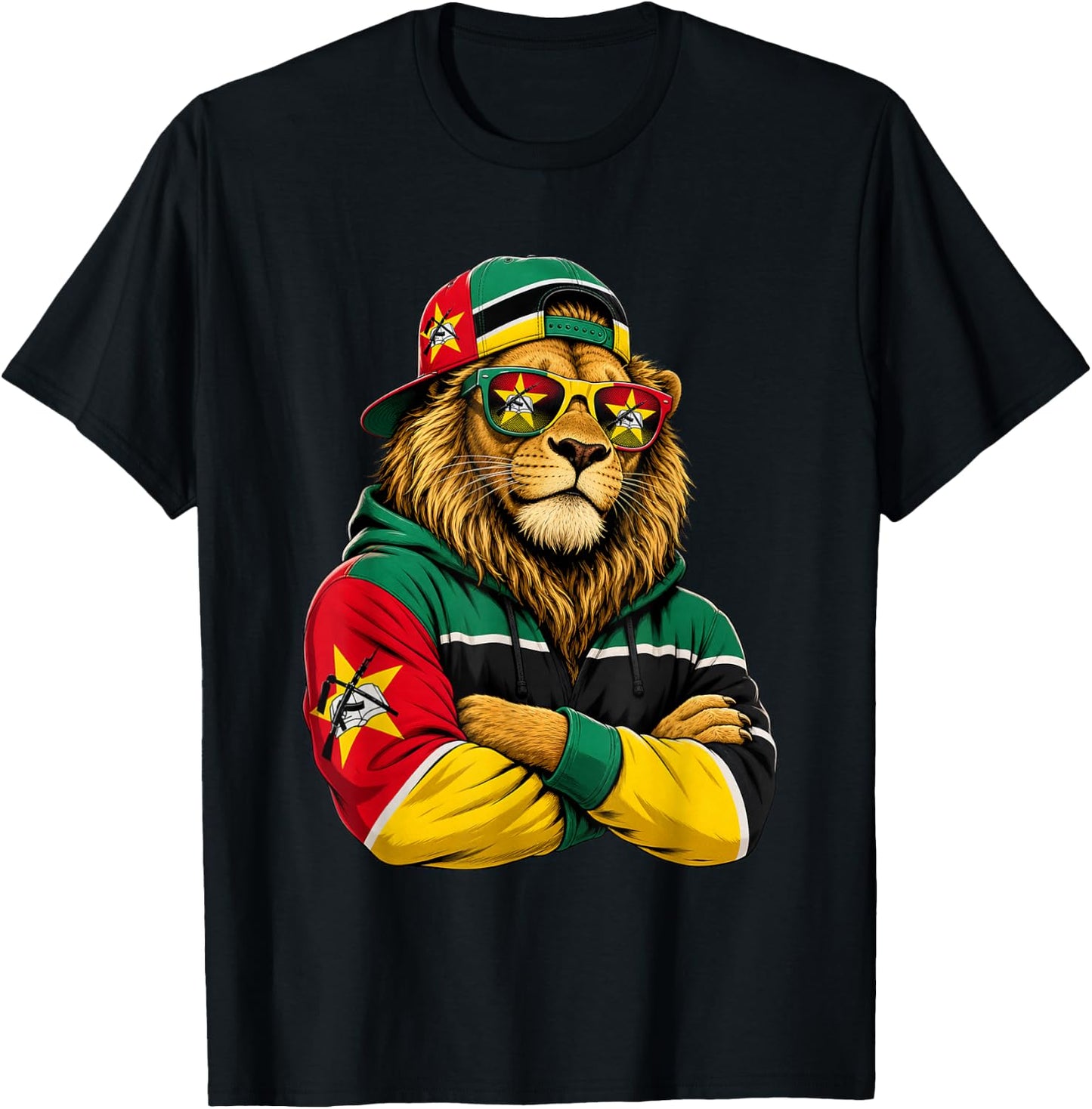 Country National Pride Mozambique Lion Flag T-Shirt - T-Shirt | Black