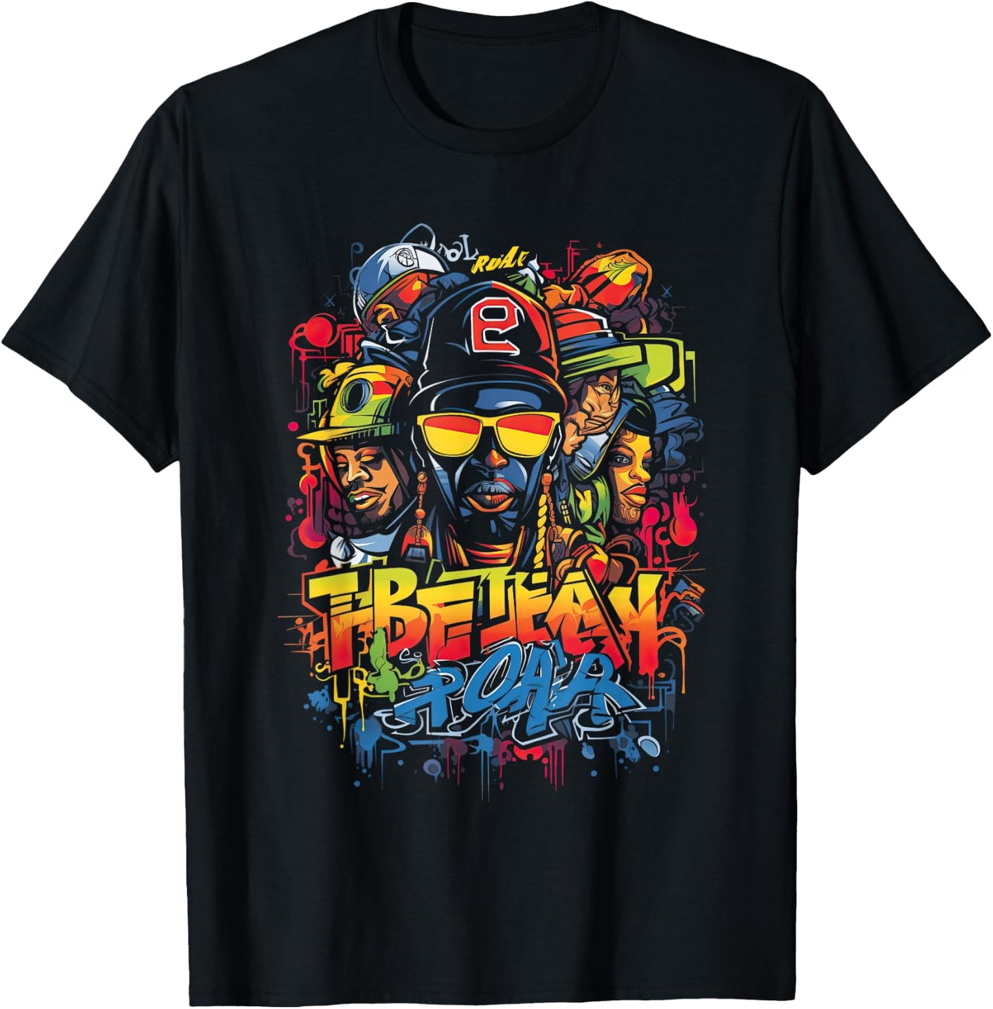 Hip Retro 80s New York Rapper Art 90er Jahre Hop Graffiti Oldschool Rap Boom Rap für -Erwachsene, Multicolored, Graffiti, Crew-Kragen, Kurzarm, Polyester, S T-Shirt - T-Shirt | Black