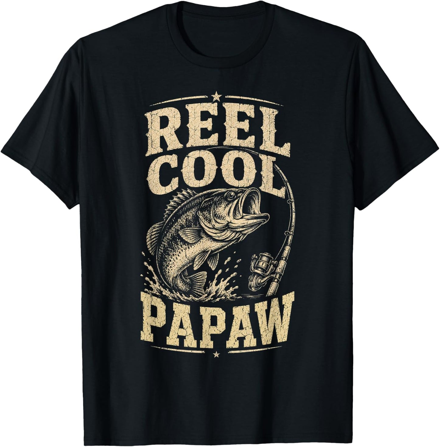 Reel Cool Papaw Grandpa Funny Fathers Day Vintage Style T-Shirt - T-Shirt | Black