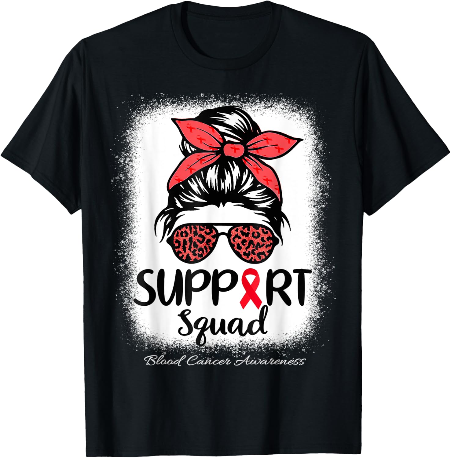 Support Squad Messy Bun Blood Cancer Awareness supporter Red T-Shirt - T-Shirt | Black