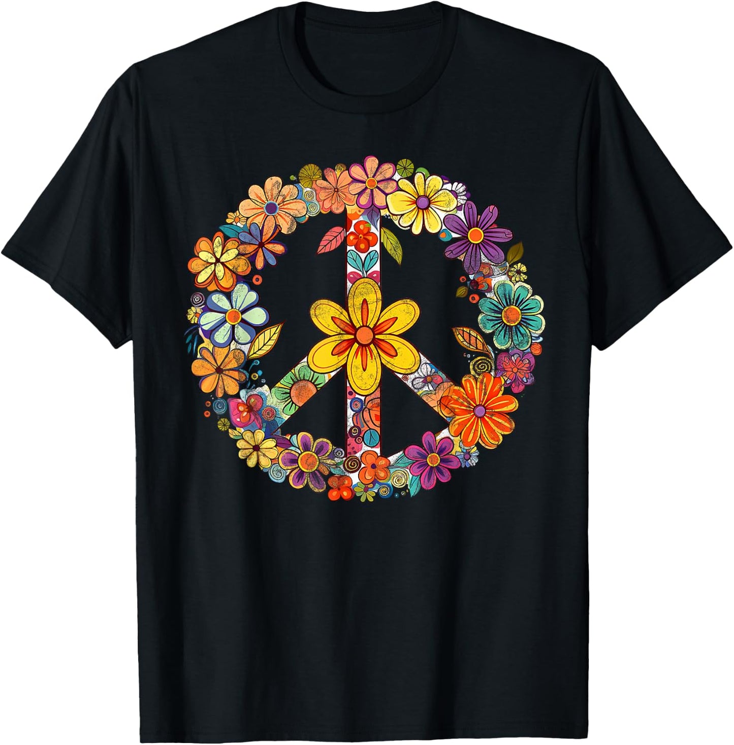 Groovy Tie Dye Peace Love Flowers Retro Hippie , black T-Shirt - T-Shirt | Black