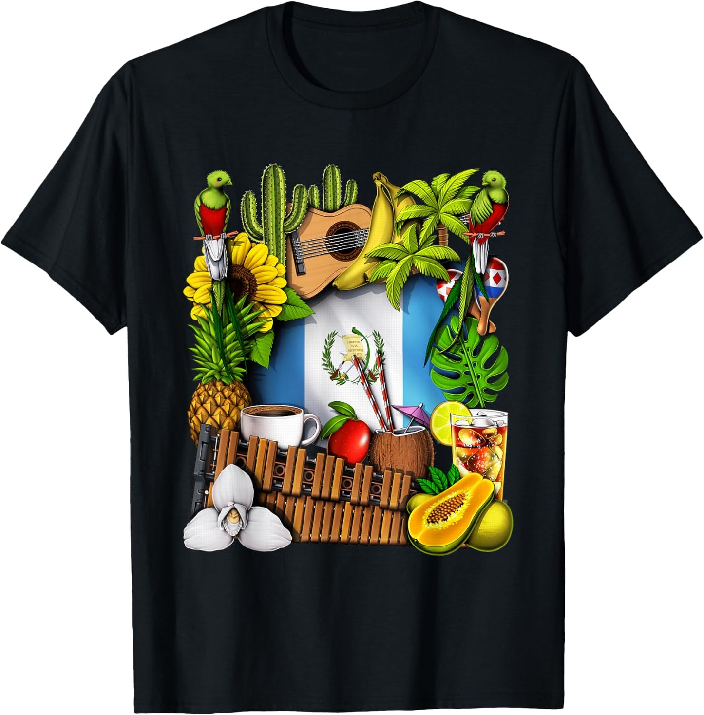 Guatemala Flag Quetzal Bird Guatemalan Heritage Roots T-Shirt - T-Shirt | Black