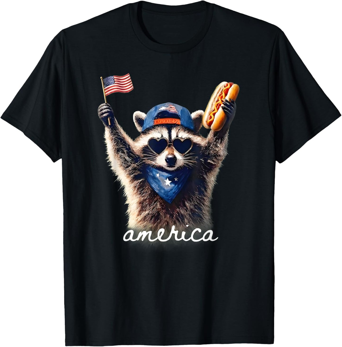Feral Free American Racoon Funny 4th of July Graphic T-Shirt - T-Shirt | Black