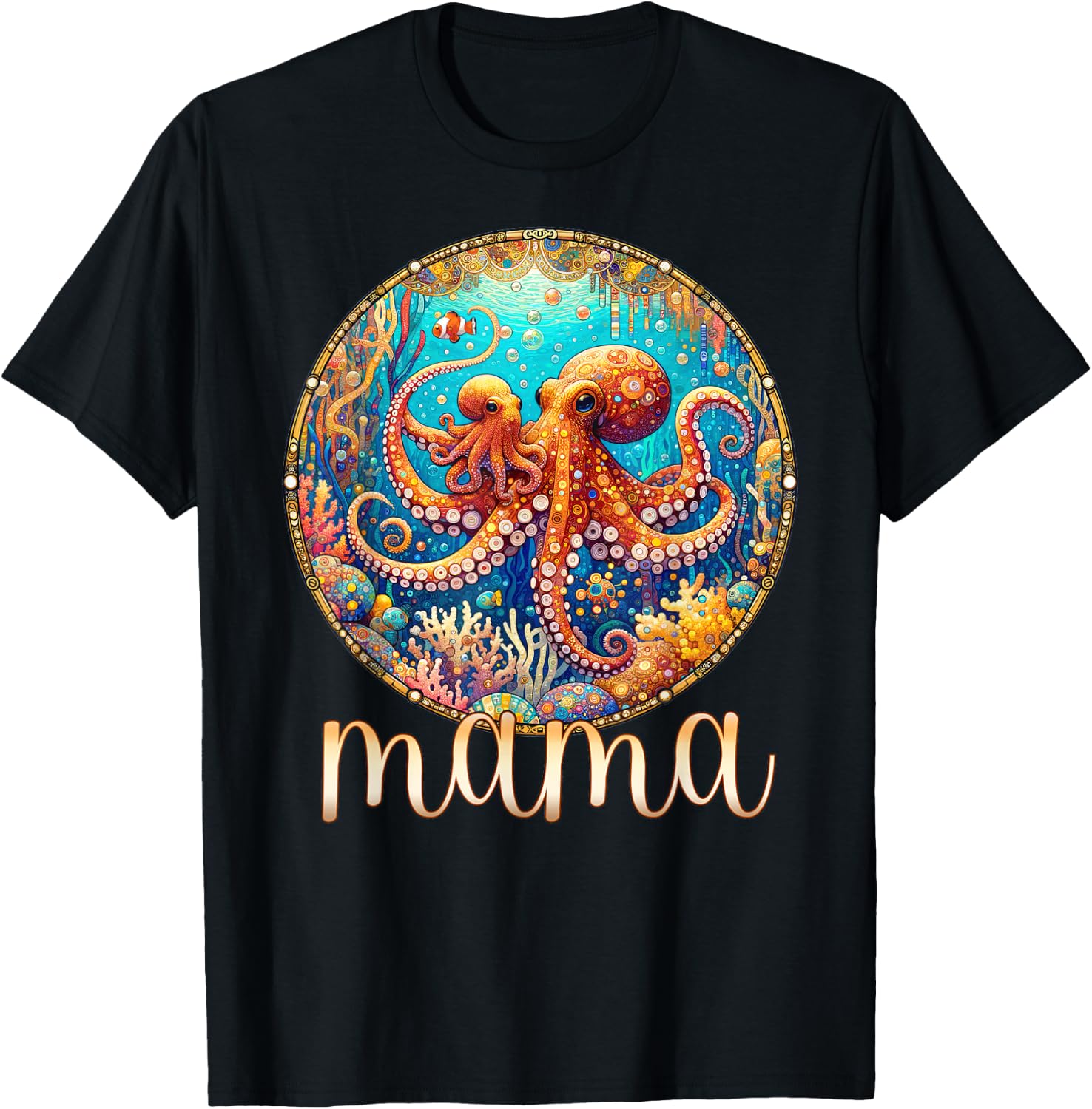 Mom & Baby Octopus - Sea Ocean Animal Mama Mother's Day T-Shirt - T-Shirt | Black