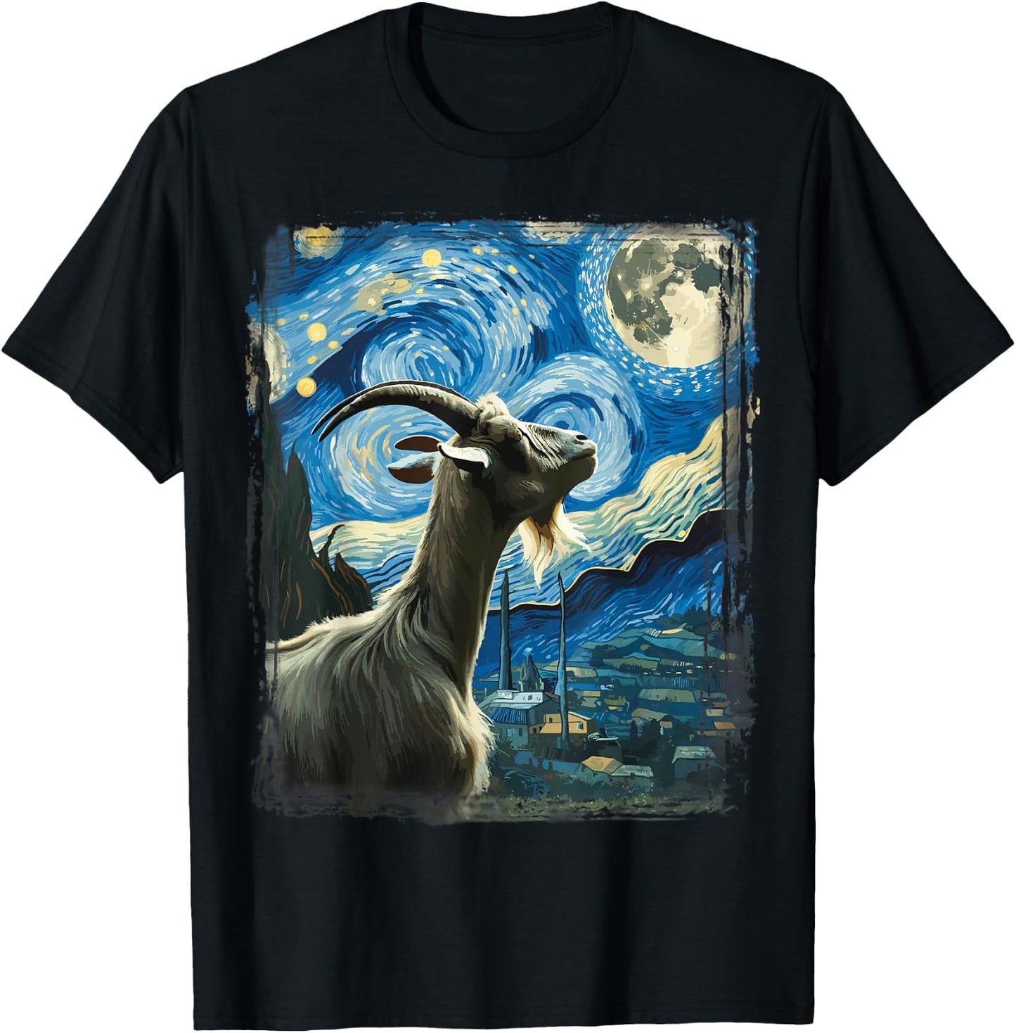 Goat Star Gazer - Artistic Van Gogh Style Starry Night Goat T-Shirt - T-Shirt | Black