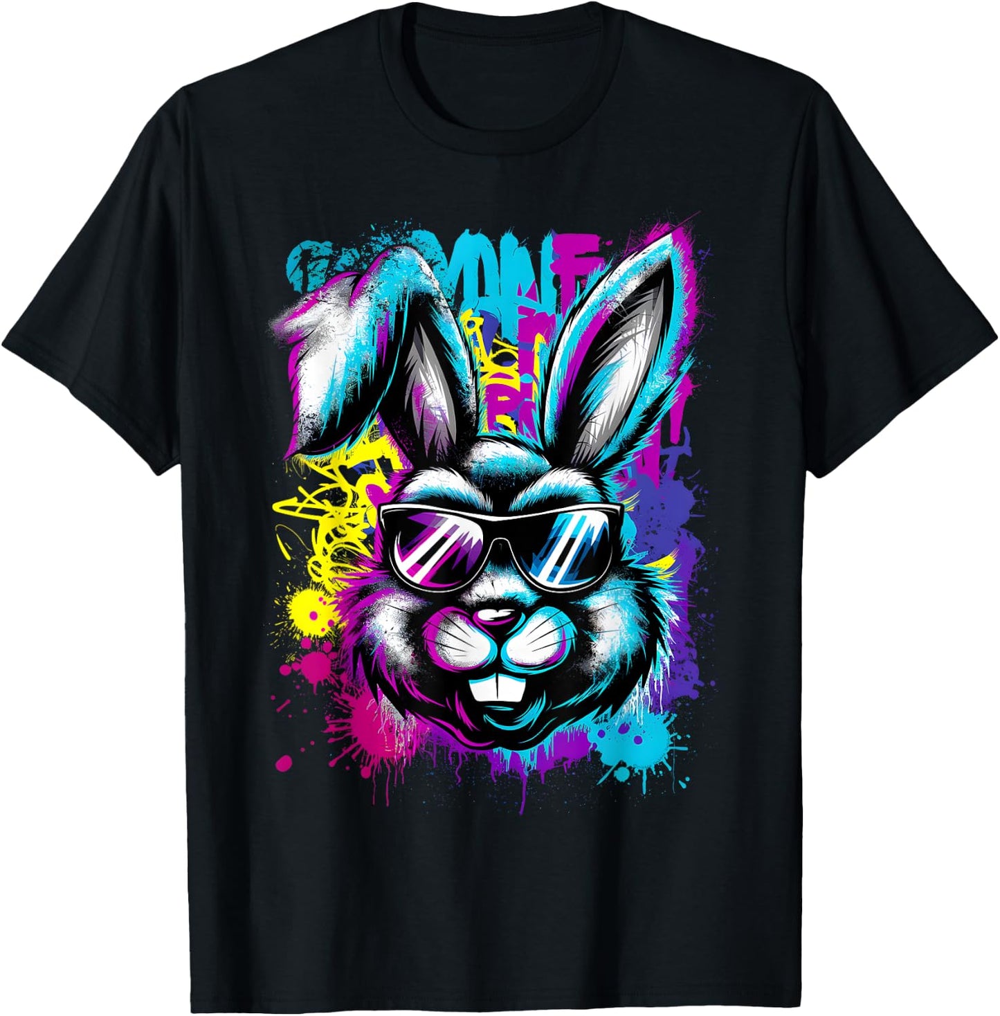 Happy Easter Graffiti Bunny Face Boys Girls Kids Easter T-Shirt - T-Shirt | Black
