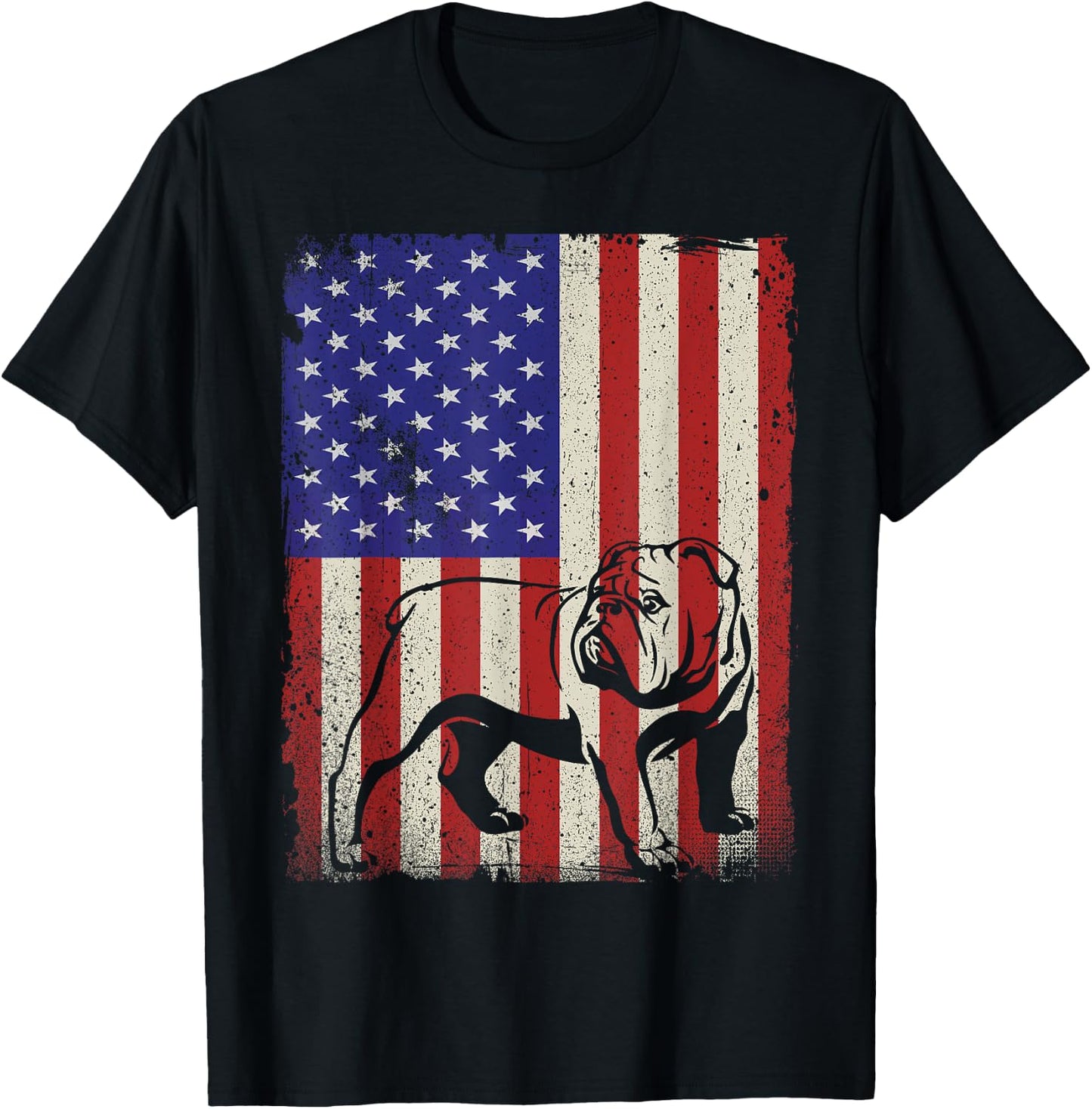 American Flag Best English Bulldog Dad Ever Dog Dad Women Kids Men T-Shirt - T-Shirt | Black