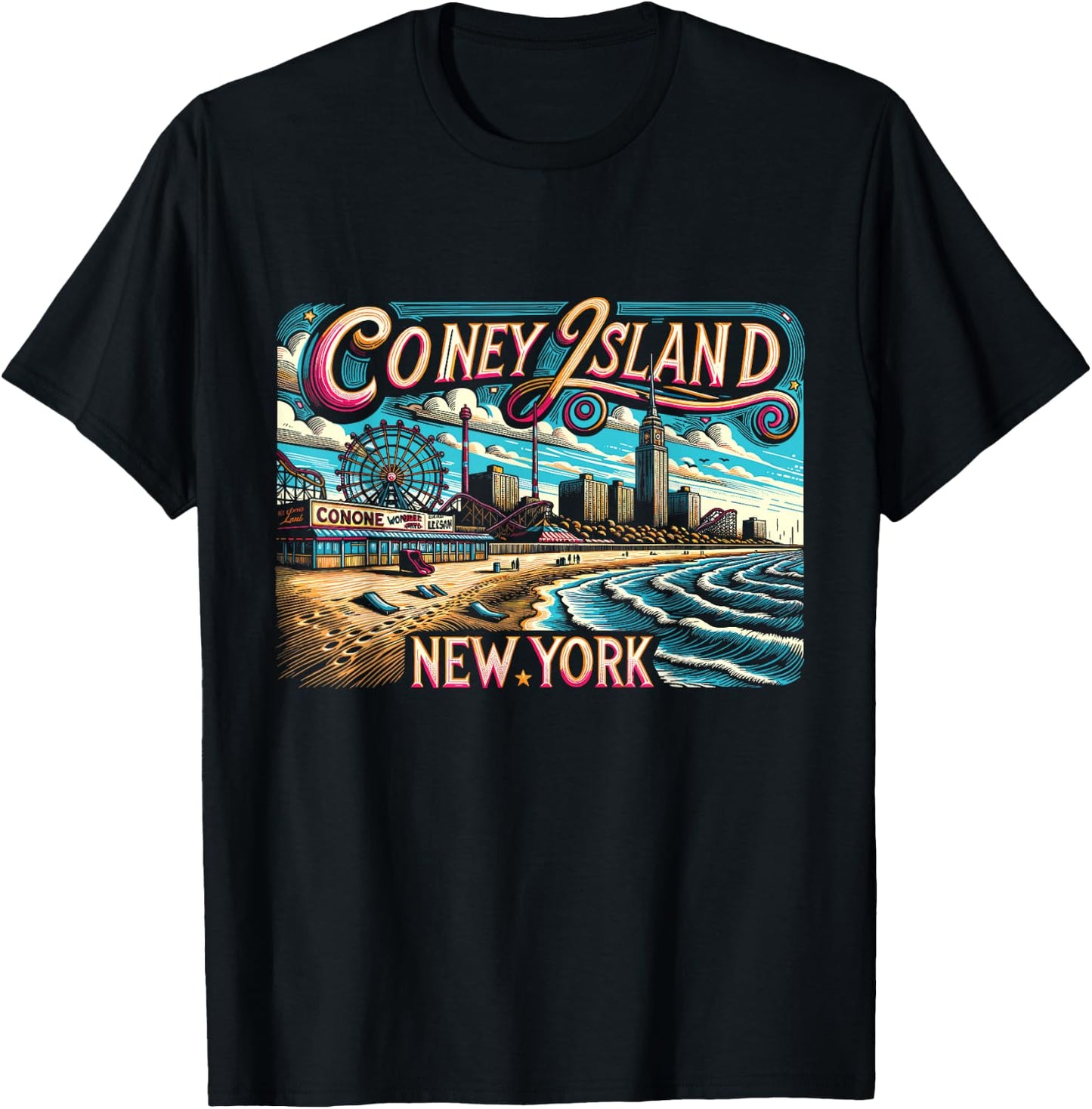 Coney Island New York Travel Summer Family Vacation T-Shirt - T-Shirt | Black