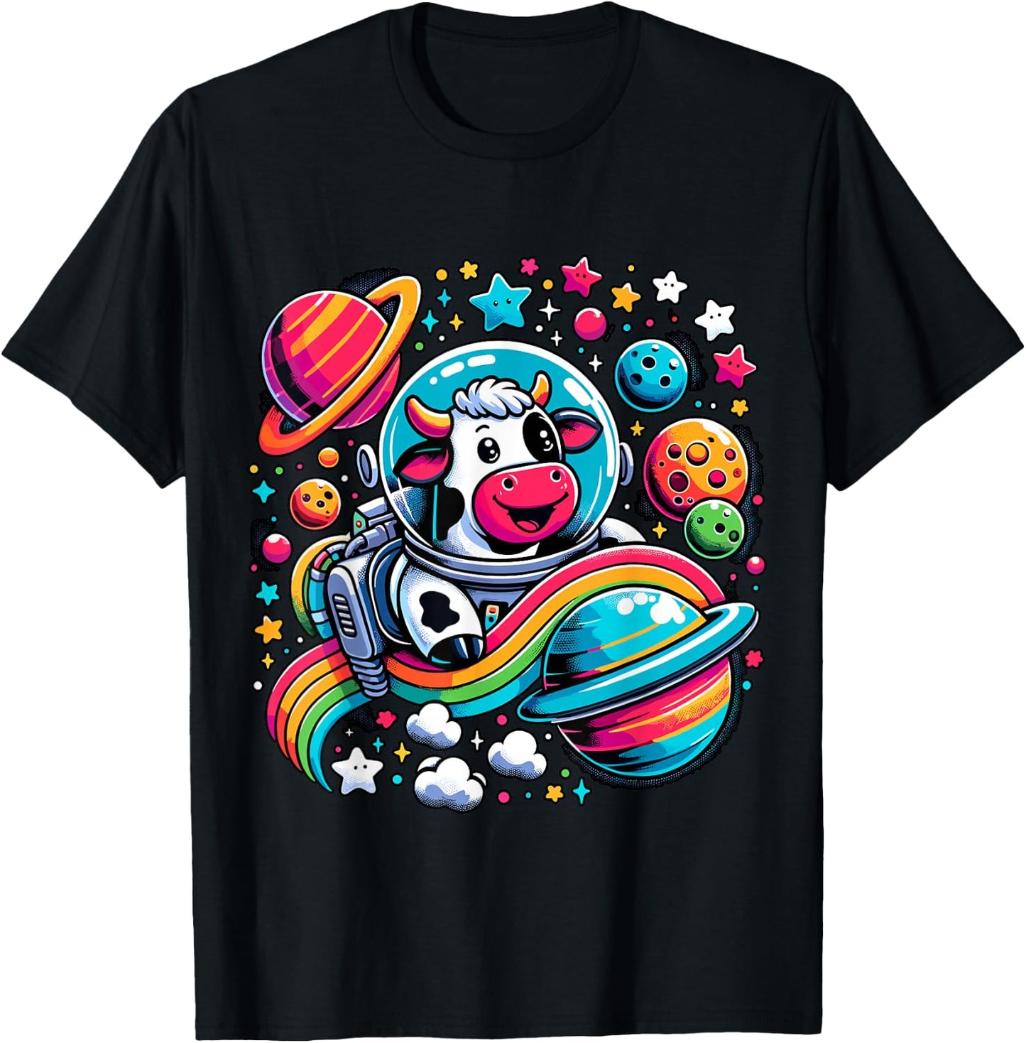 Astronaut Cow Space Galaxy T-Shirt - T-Shirt | Black