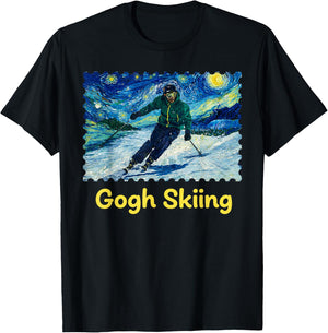 Gogh Skiing Ski Funny Van Gogh Pun Winter Sports Art Design T-Shirt - T-Shirt | Black