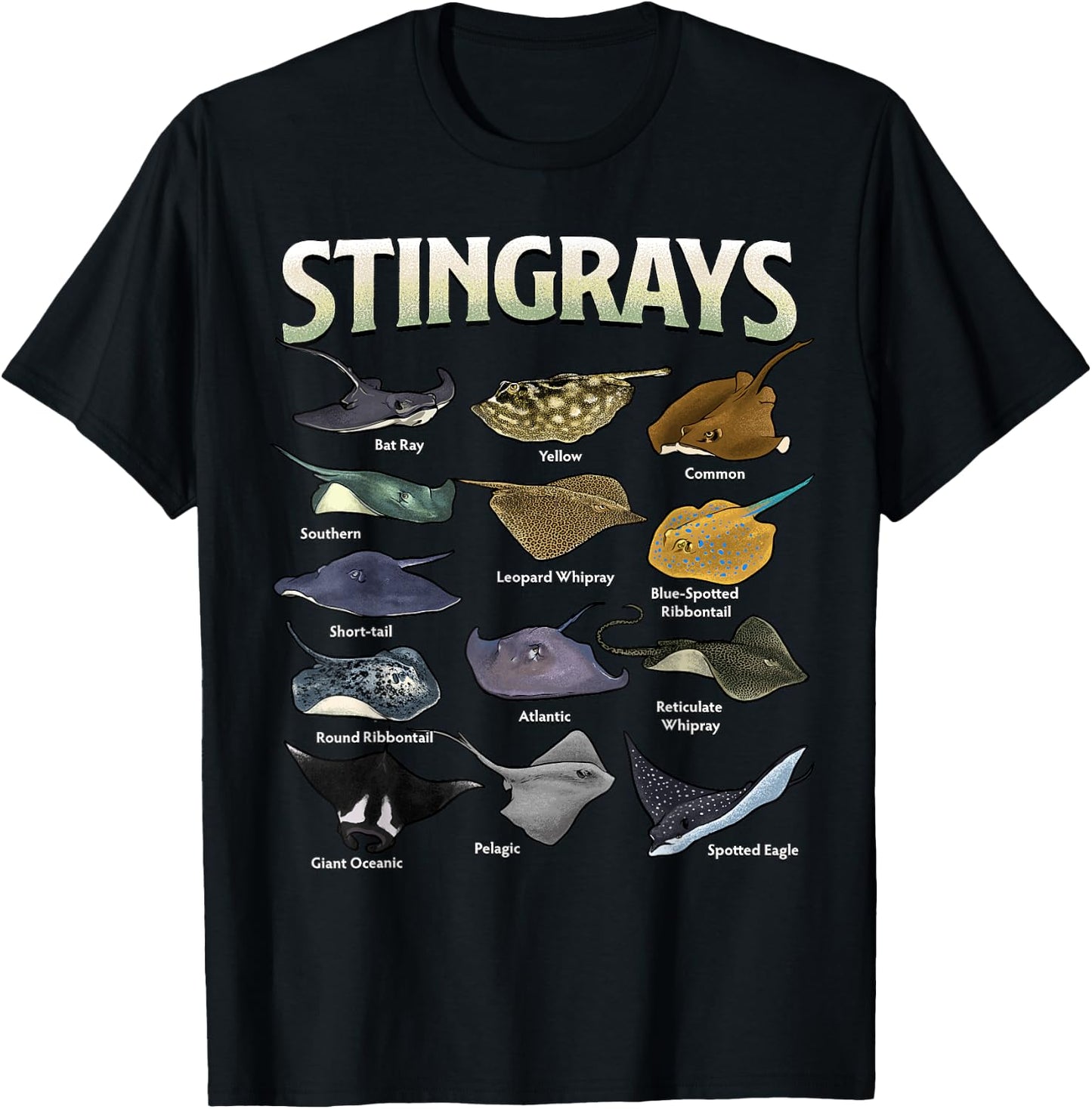 Stingrays of the World Ocean Species Collection Marine Life T-Shirt - T-Shirt | Black