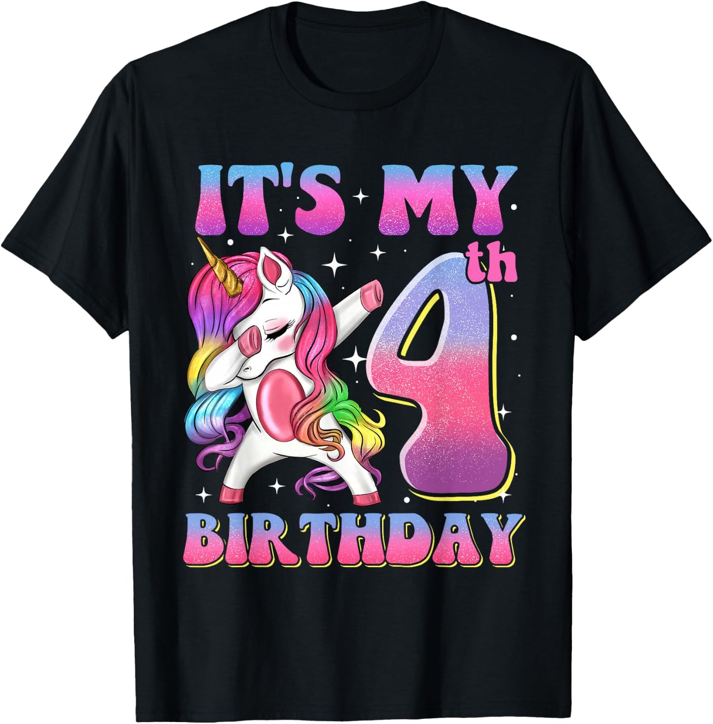 It's My 4th Birthday Dabbing Unicorn 4 Year Old Girls Kids T-Shirt - T-Shirt | Black