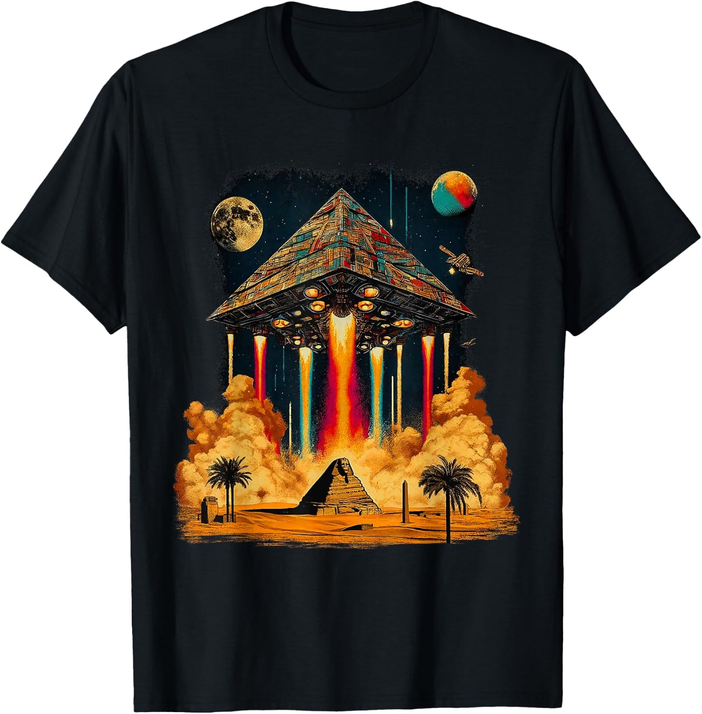 Alien Pyramid Ancient UFO Spaceship Design Astronaut Ancient , Black, S T-Shirt - T-Shirt | Black