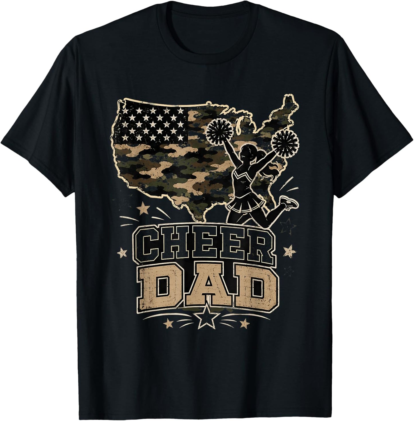 Cheer Dad Flag Pom Sports T-Shirt - T-Shirt | Black