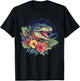 Dinosaur With Floral Background Artwork T-Shirt - T-Shirt | Black