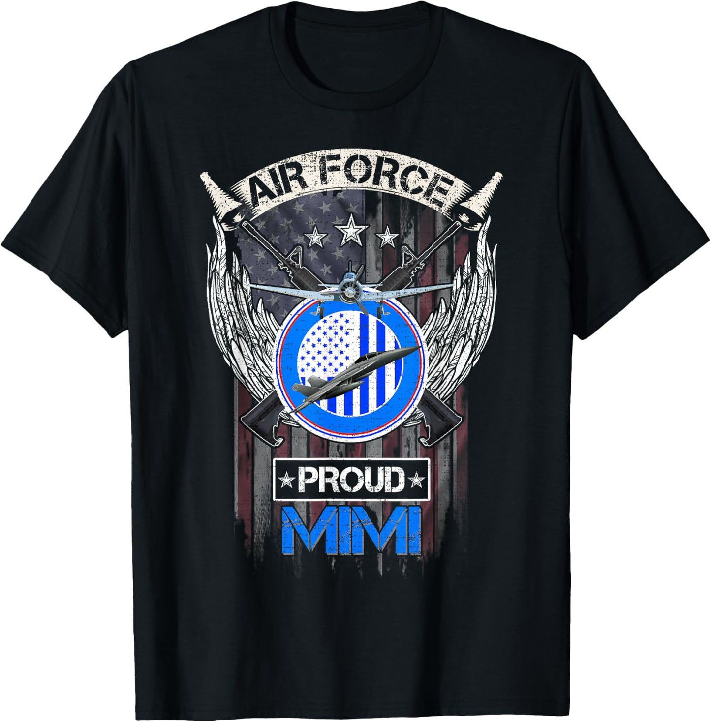 Vintage USA American Flag US Air Force Proud Veteran Mimi T-Shirt - T-Shirt | Black