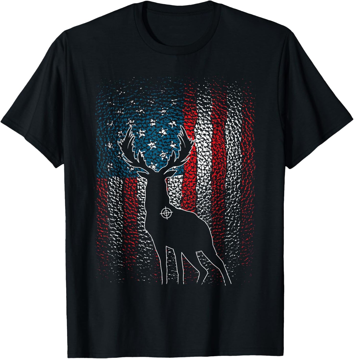 Deer Hunting American Flag Whitetail Buck Antlers Hunter Men T-Shirt - T-Shirt | Black