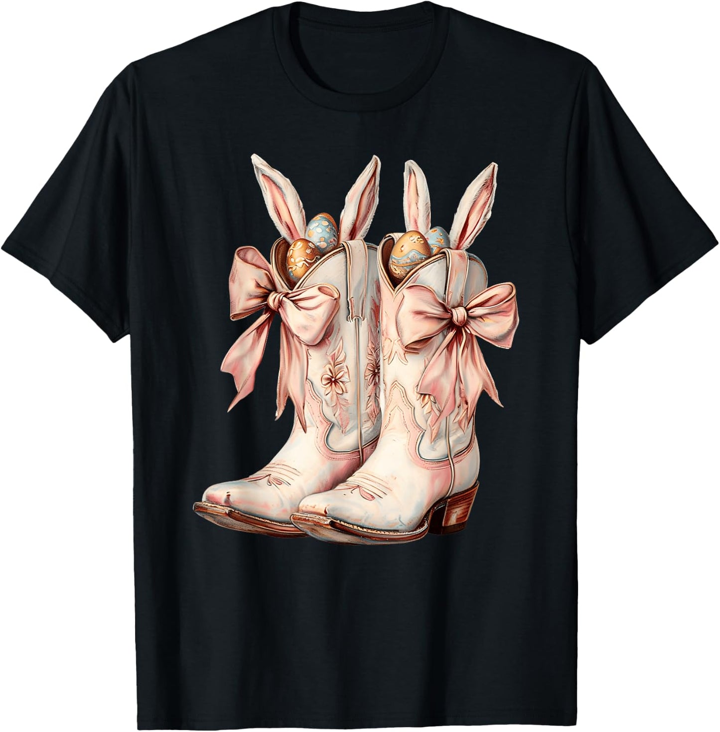 Groovy Cute Easter Eggs Boots Western Cowboy Howdy Easter T-Shirt - T-Shirt | Black