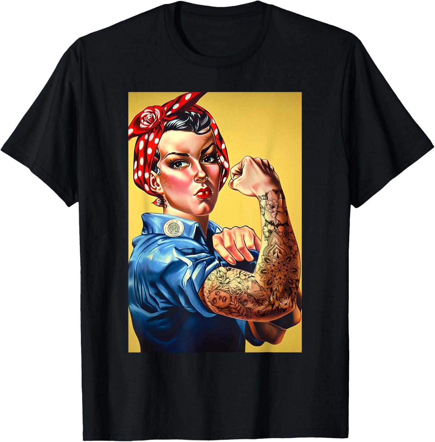 Rosie The Riveter Tattoo Sleeves Feminist Tattoo Shop Owner T-Shirt - T-Shirt | Black