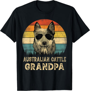 Vintage Australian Cattle Grandpa Dog Lovers Father's Day Men Women T-Shirt - T-Shirt | Black