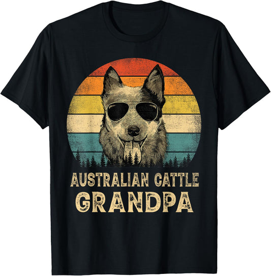 Vintage Australian Cattle Grandpa Dog Lovers Father's Day Men Women T-Shirt - T-Shirt | Black