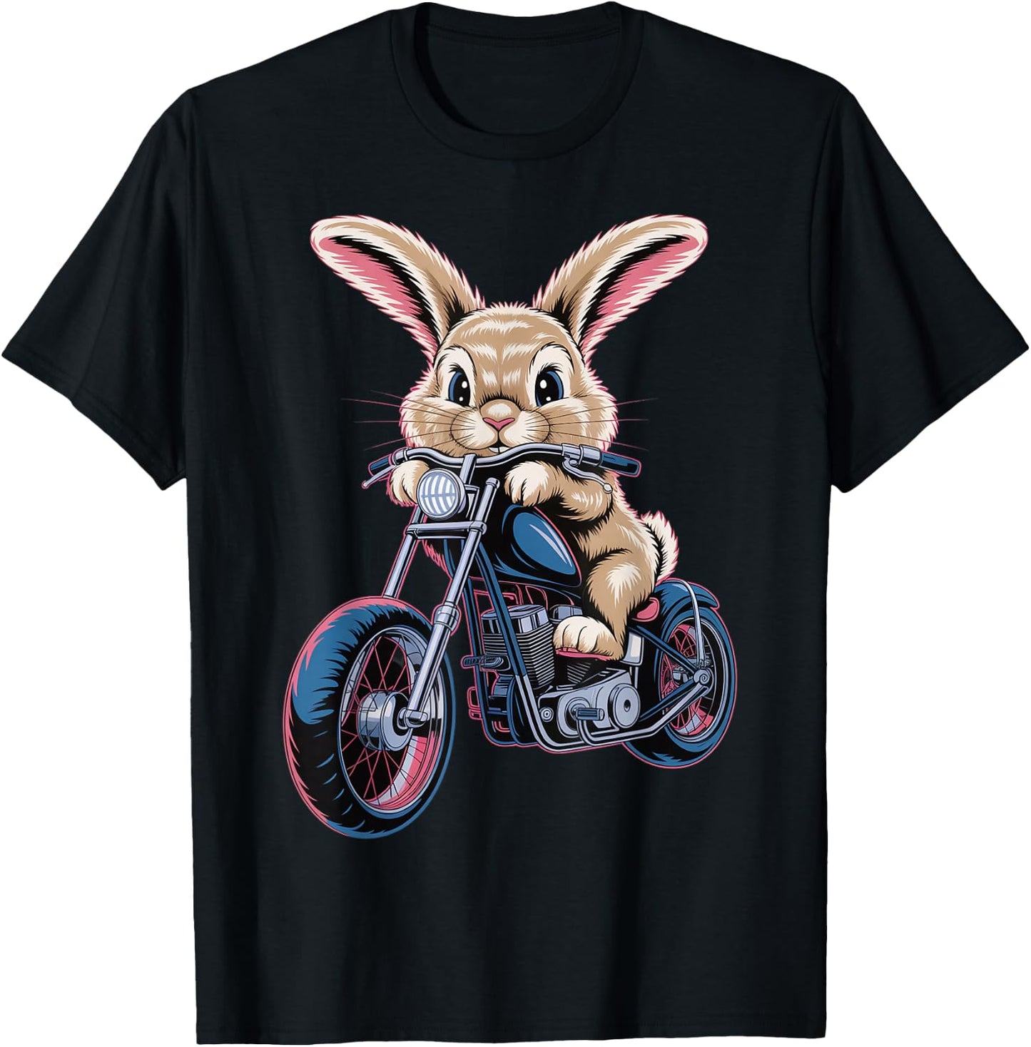 Cute Bunny On Motorcycle T-Shirt - T-Shirt | Black