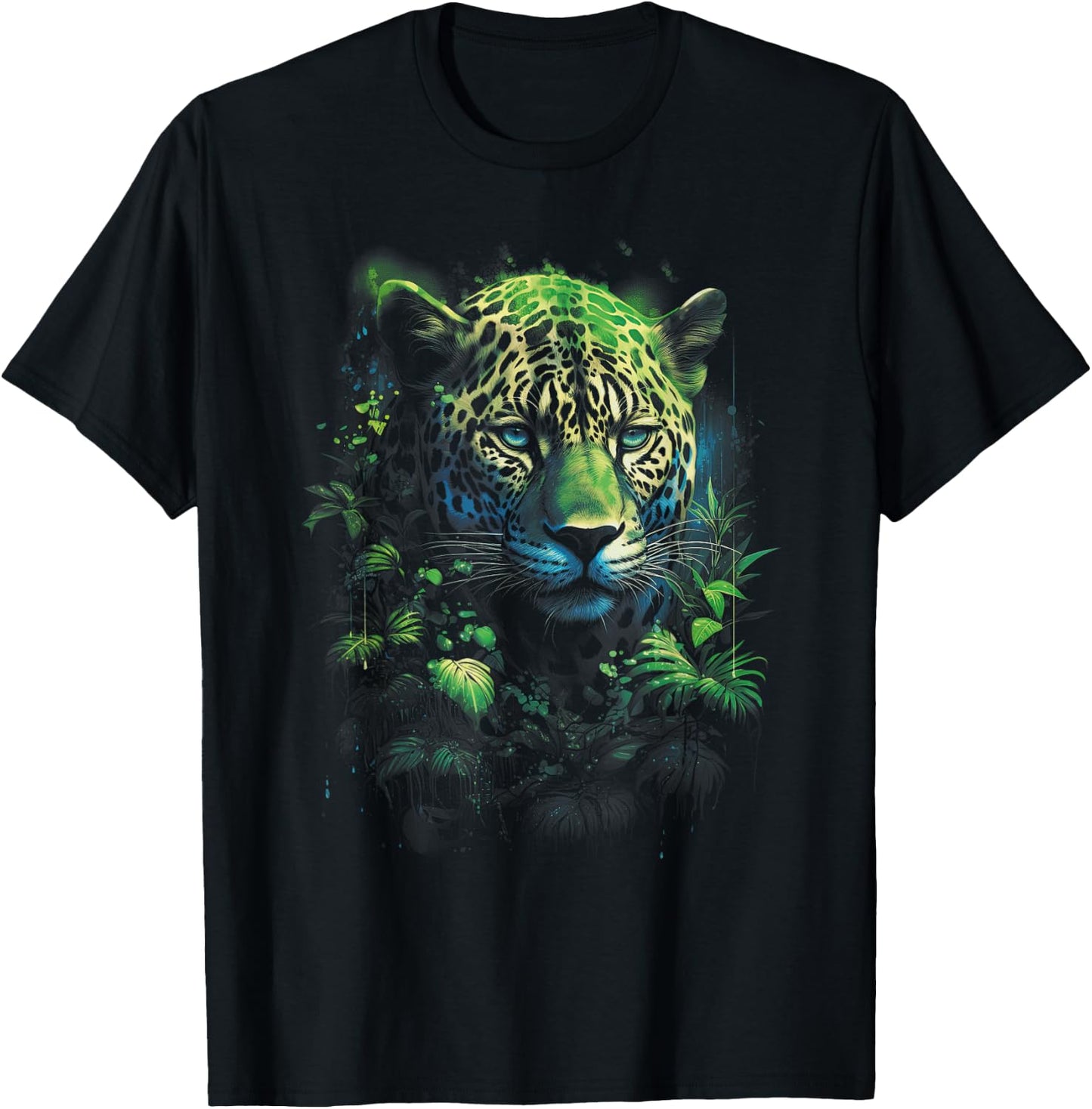 Animal Predator Jaguar Artwork Majestic Jaguar Jungle Wildlife Illustration - Black, -Adults, -Kids, Short Sleeve, Straight, Modern, Casual, All Seasons T-Shirt - T-Shirt | Black