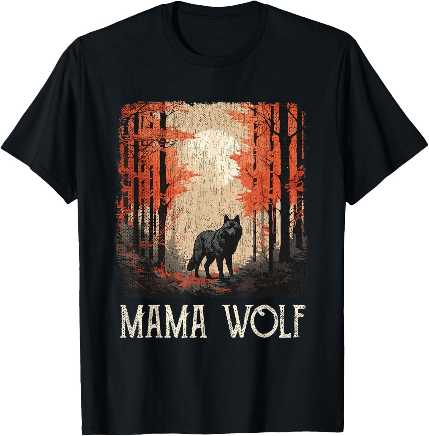 Full Moon Mother Grunge Forest Mom Wolf Mama Wolf T-Shirt - T-Shirt | Black