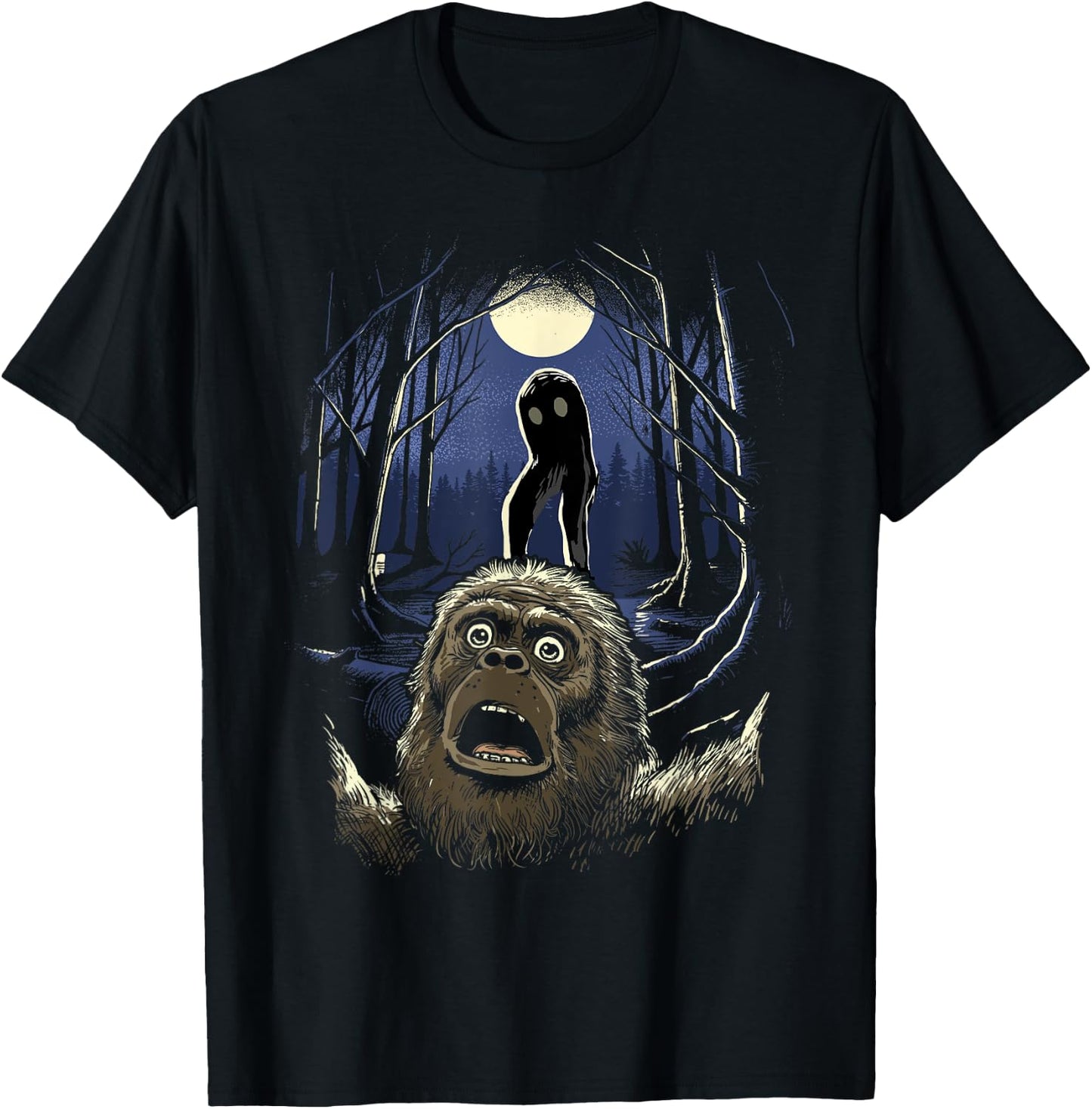 Scared Bigfoot Selfie Bigfoot With Fresno Monster Cryptid T-Shirt - T-Shirt | Black