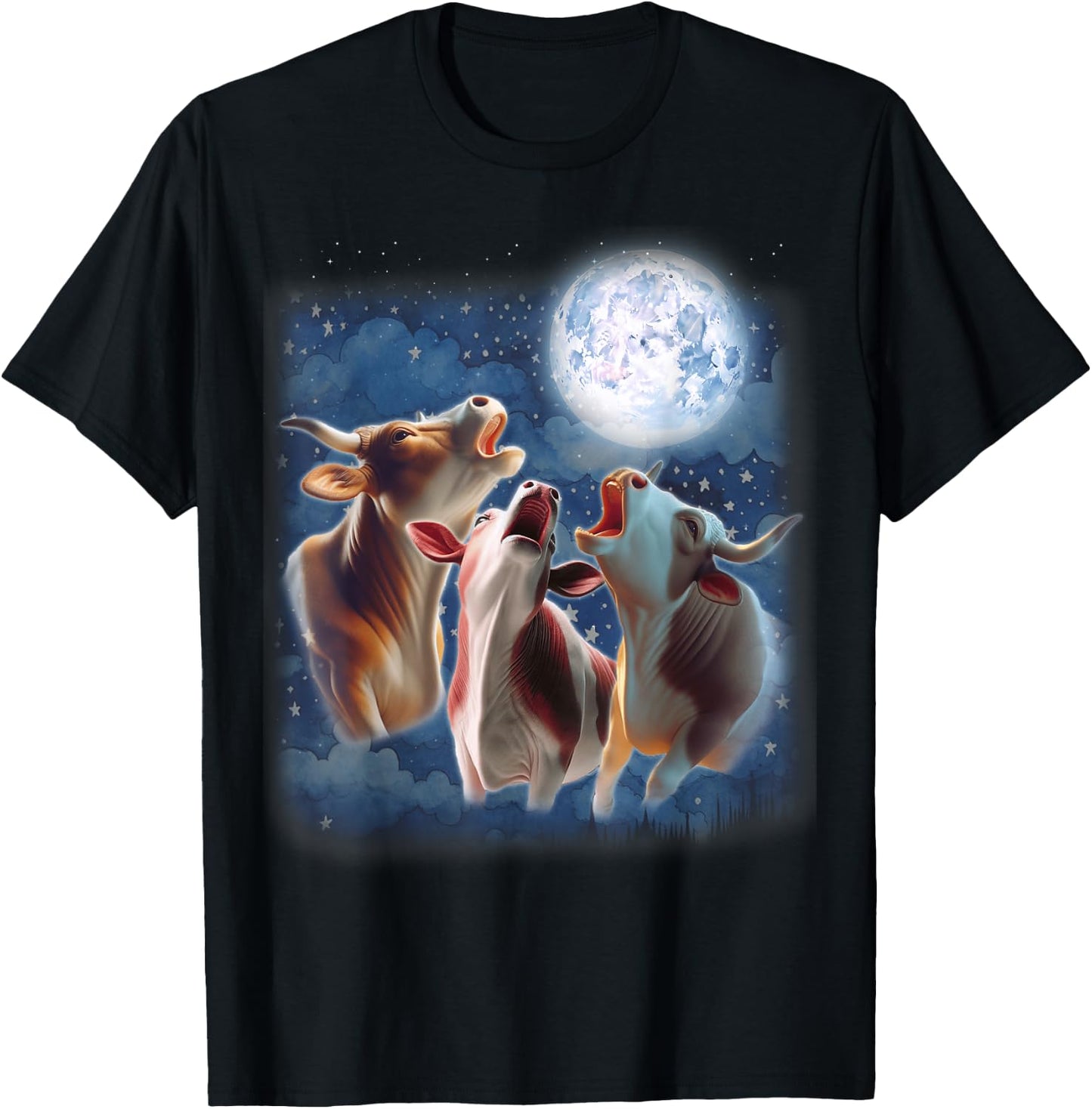 3 Cows Howling At The Moon Funny Cow Lover Animal Farmer T-Shirt - T-Shirt | Black