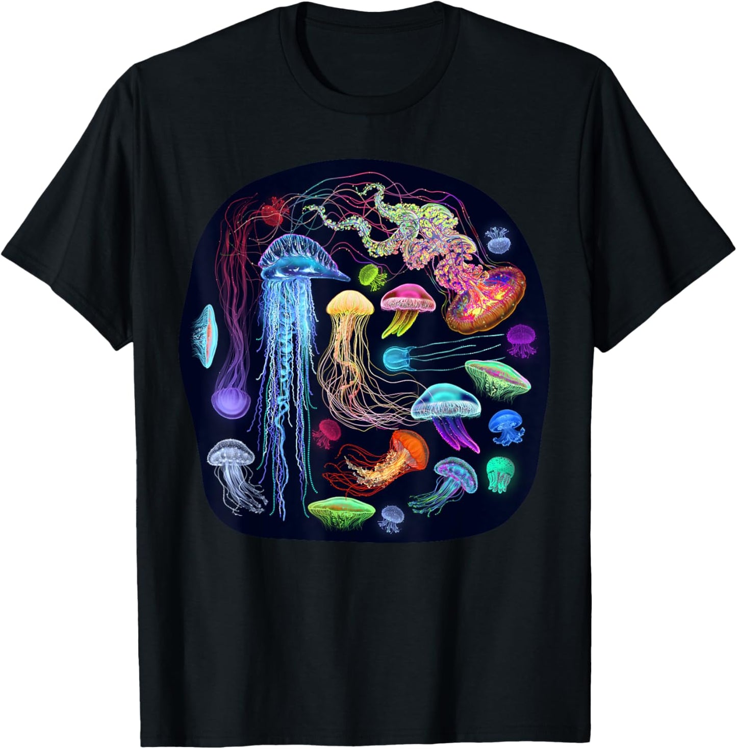 Dzydaria Bioluminescent glowing jellyfish, sea creatures, version II , Small T-Shirt - T-Shirt | Black